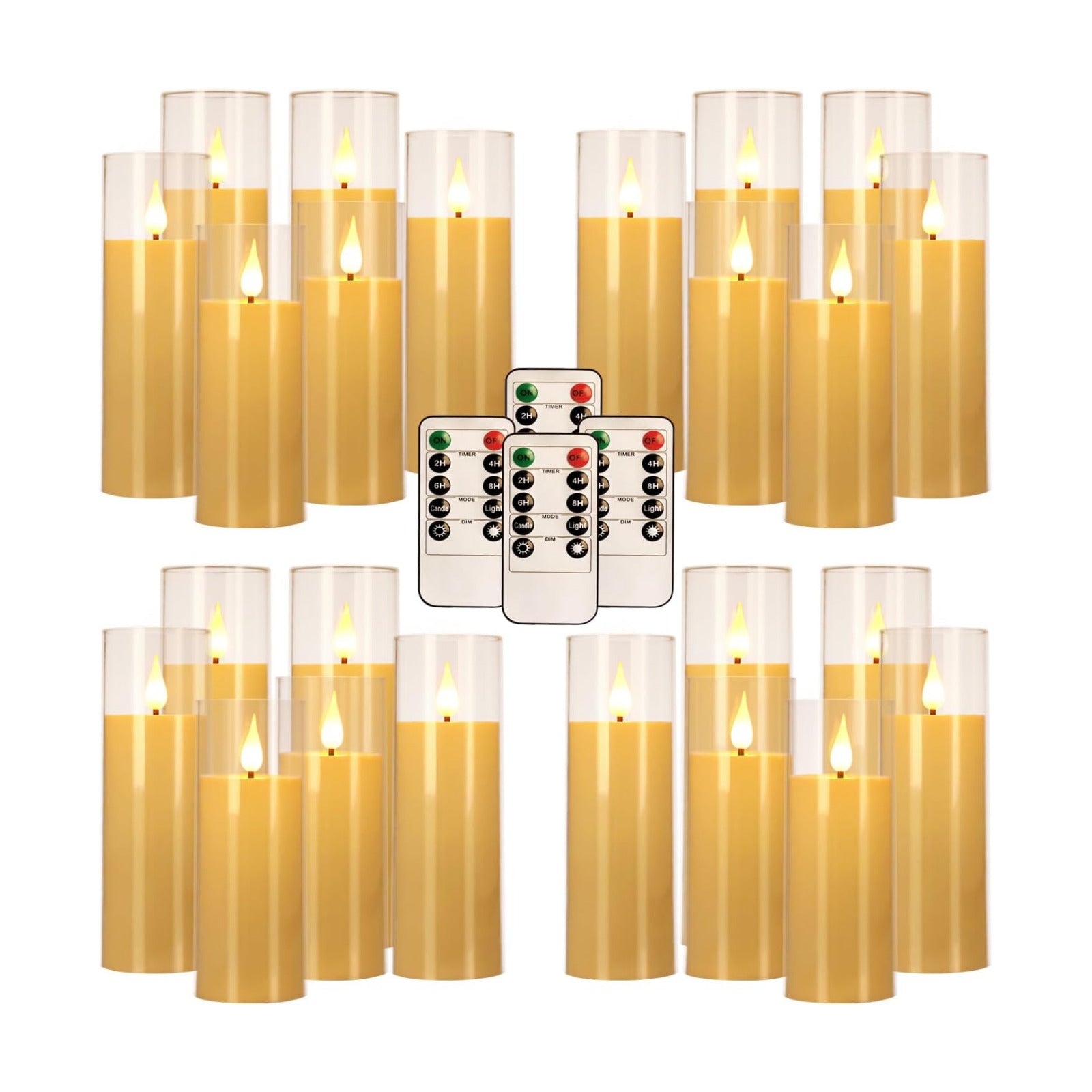 24-Pack LED Flameless Candles(14/16/18cm) with 4 Timers Remote - 3D Flickering Flame, Clear, Perfect Decor for Home &