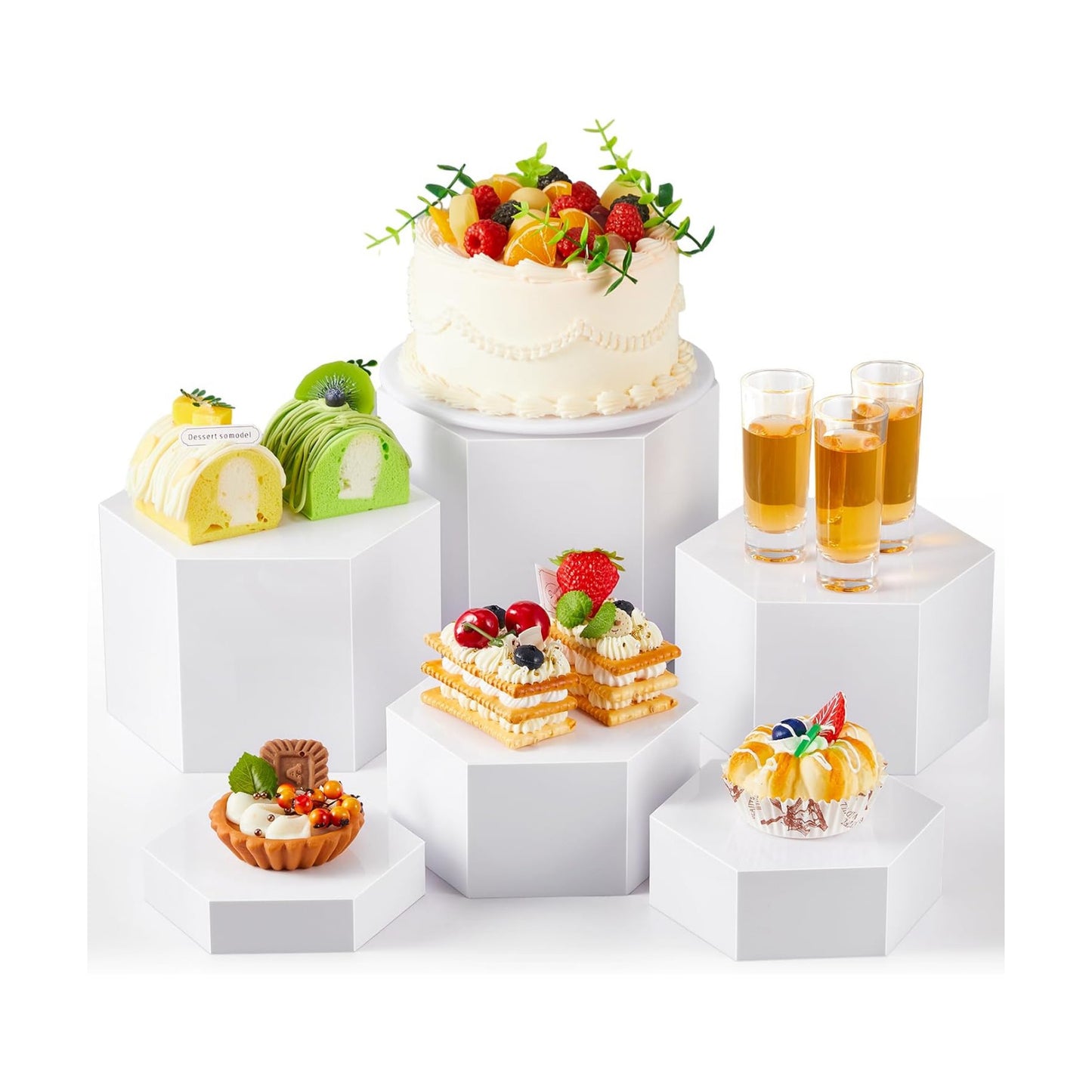 Catering Dessert Table Risers Food Decorative Stands / White / 5.5 To 8 Inch / Hexagonal / 8 Inch