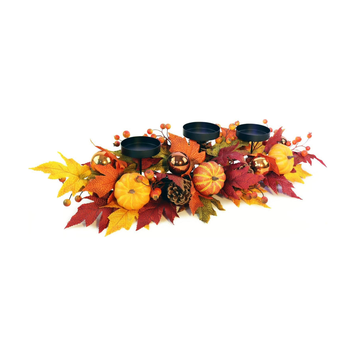 Fall Candle Holder Centerpiece for Table – Thanksgiving Table Decor with Pumpkins, Maple Leaves,Autumn Harvest Decoration with 3 Candle Holders for Dining Table, Fireplace & Home Decor