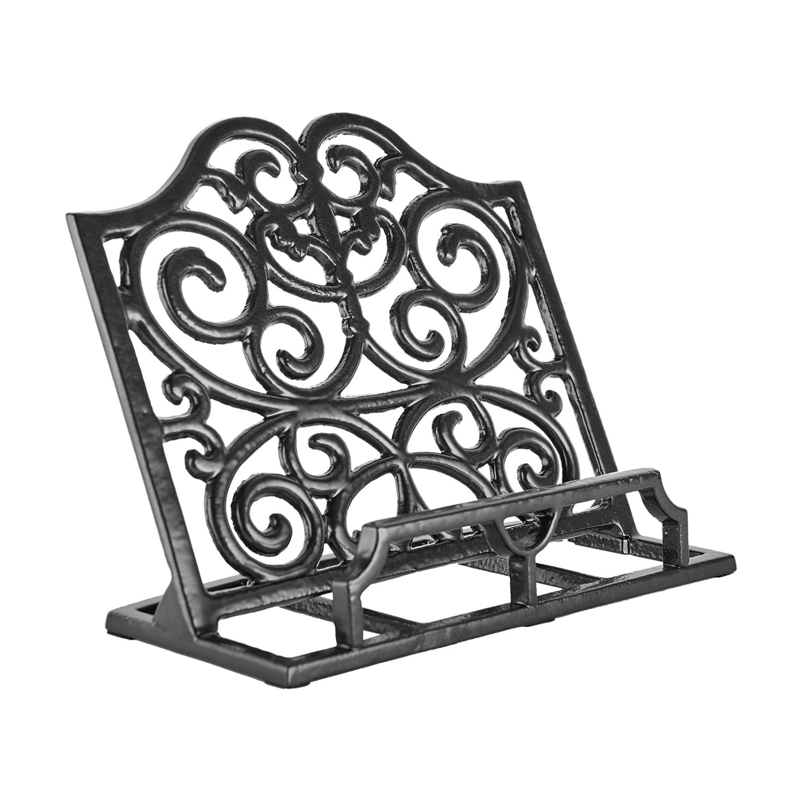 JOGREFUL Cast Iron Cookbook Stand, Kitchen Recipe Holder Scrollwork Black | Heavy-Duty Book Vintage Holder, Reading