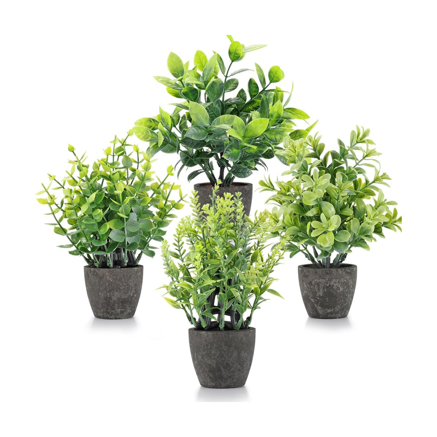 Fake Plants Ceramic Mini Artificial Greenery Potted Plants / Black / Set of 4