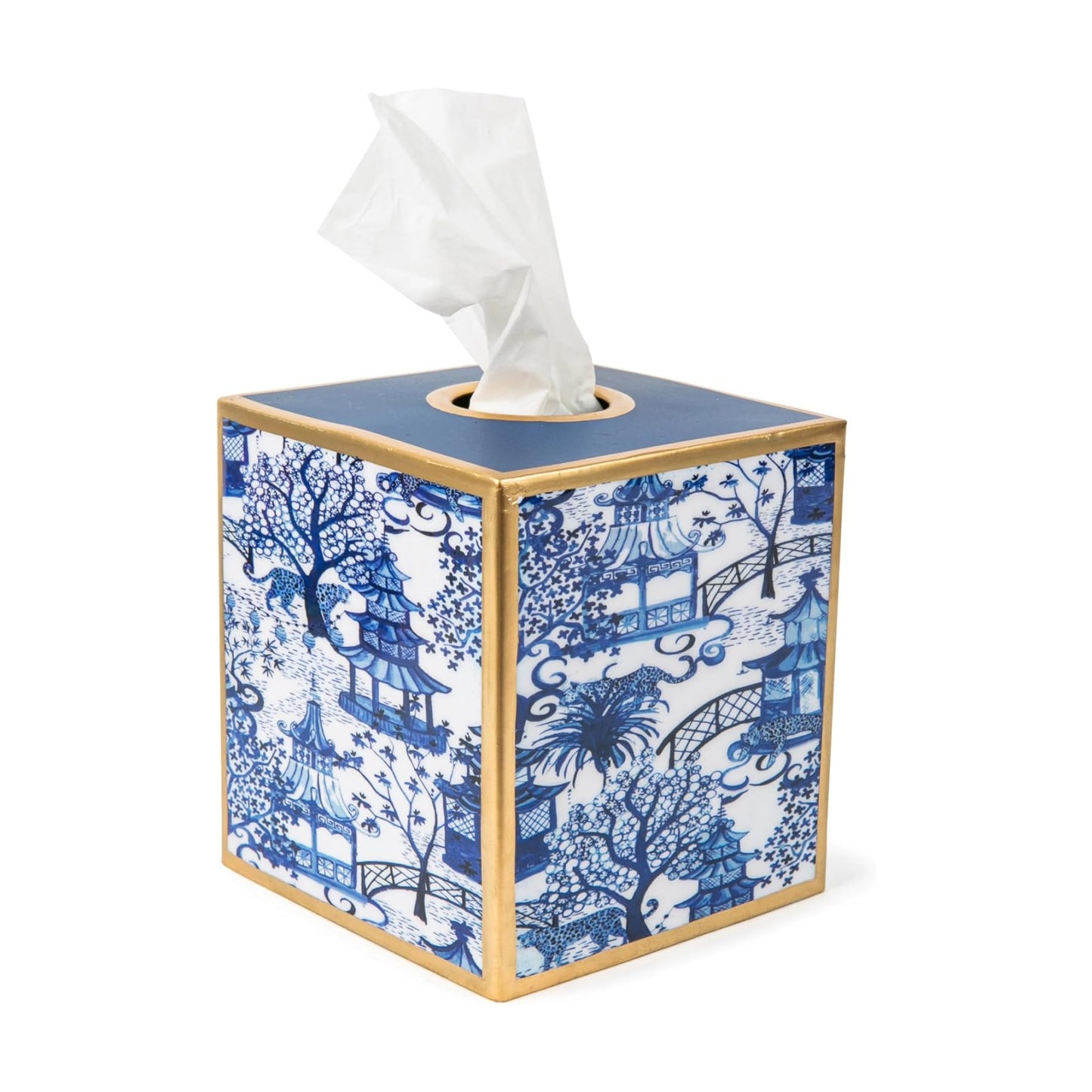 Decorative Tissue Box Cover / White & Blue