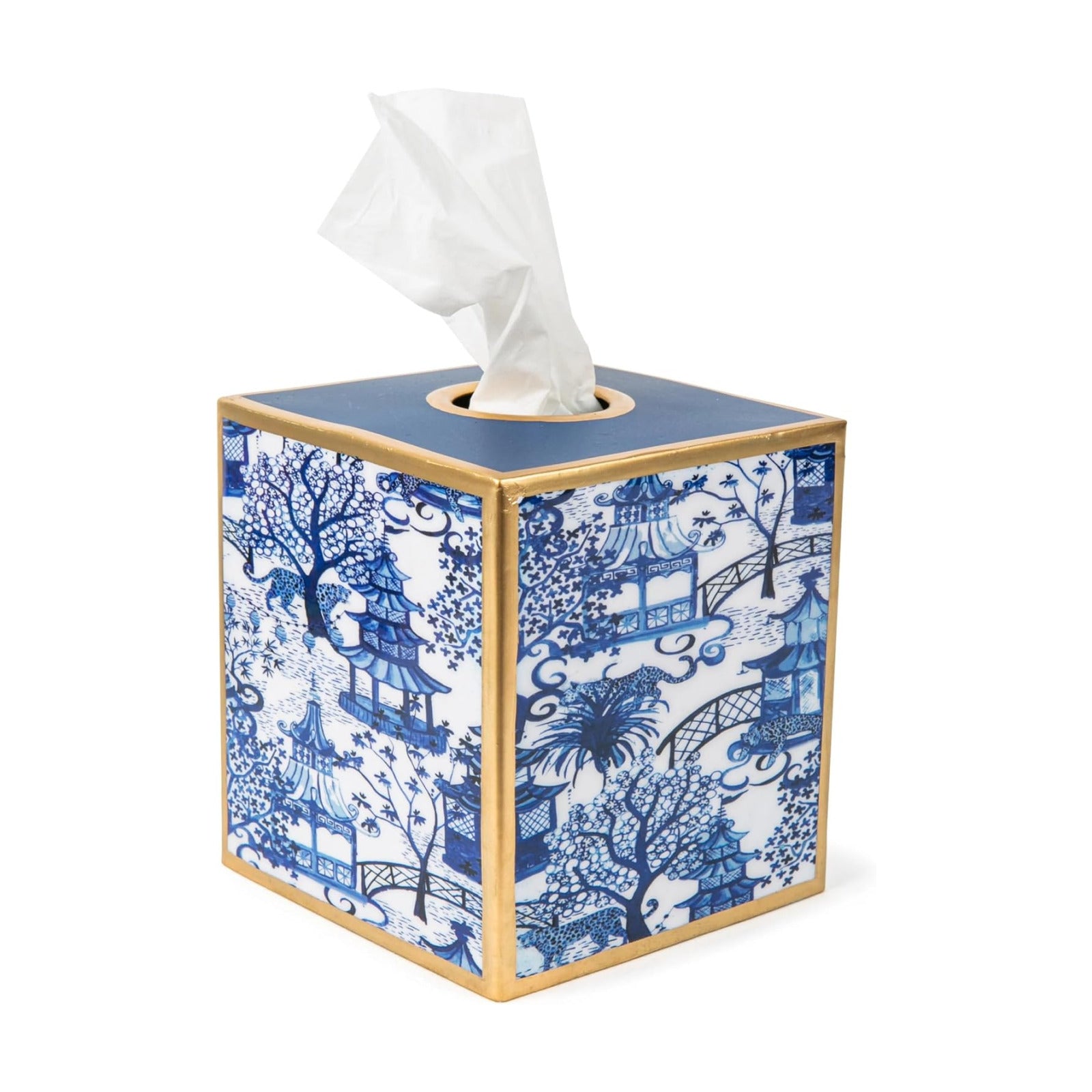 Decorative Tissue Box Cover / White & Blue