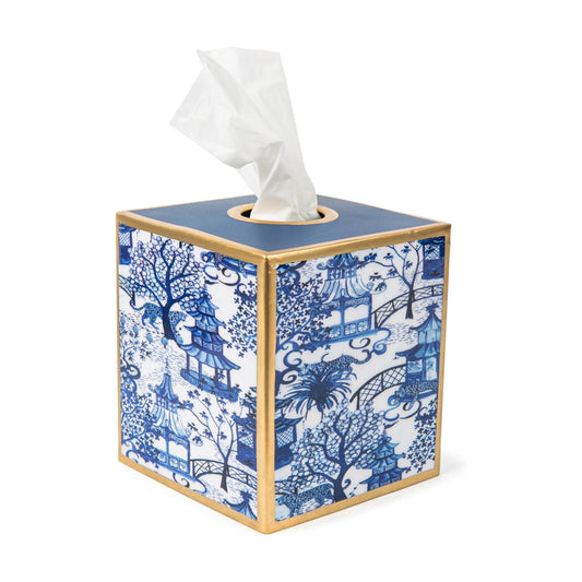 Decorative Tissue Box Cover / White & Blue