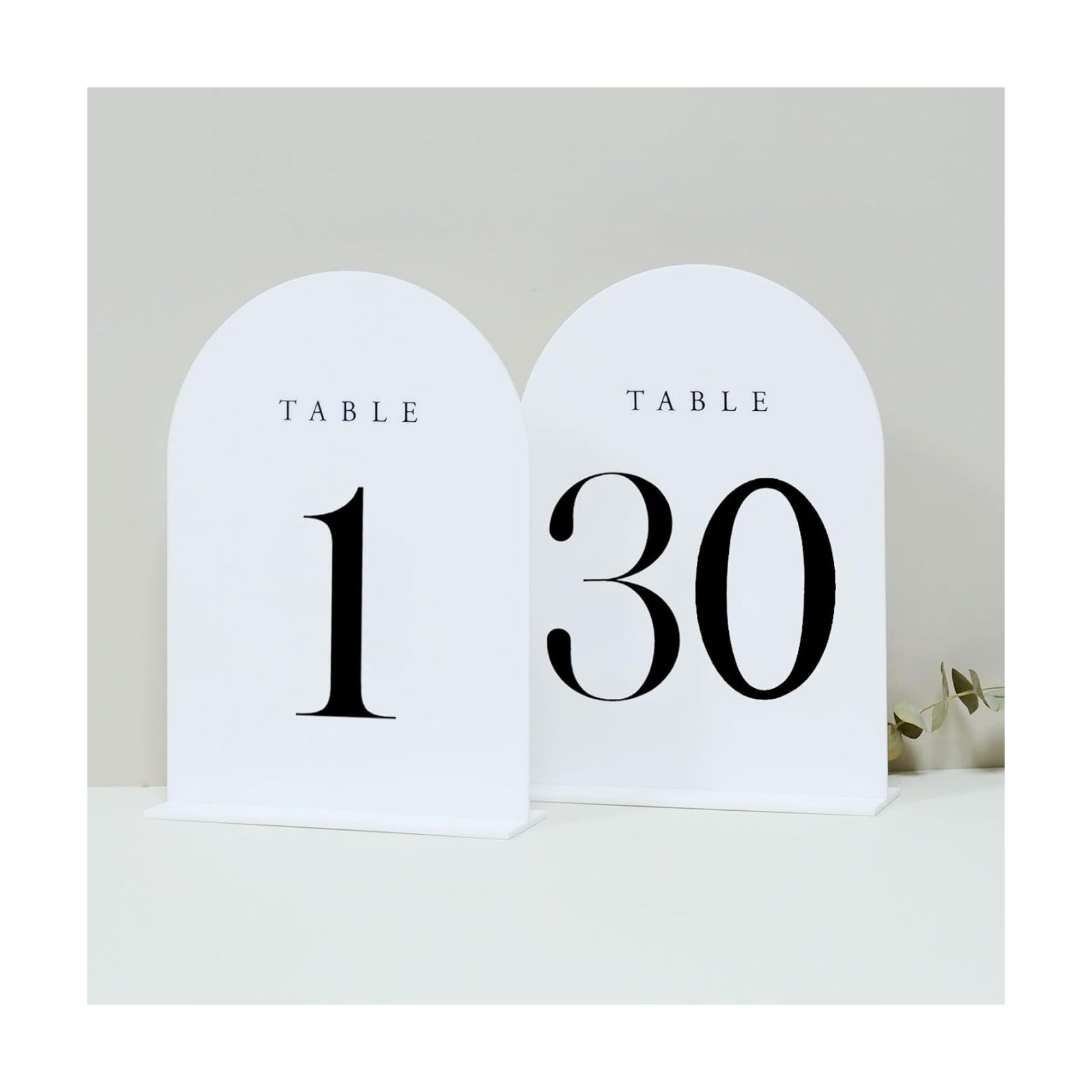 White Arch Table Numbers for Wedding, 30 Pack 5"x7" White Arch Acrylic Table Numbers 1-30 with stand, Perfect for