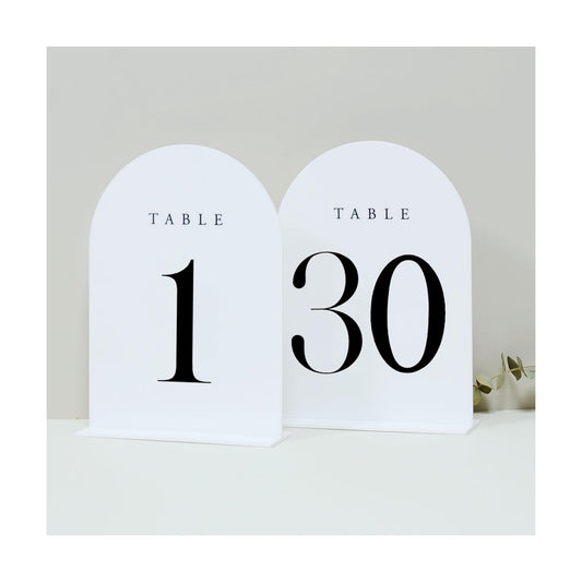 White Arch Table Numbers for Wedding, 30 Pack 5"x7" White Arch Acrylic Table Numbers 1-30 with stand, Perfect for