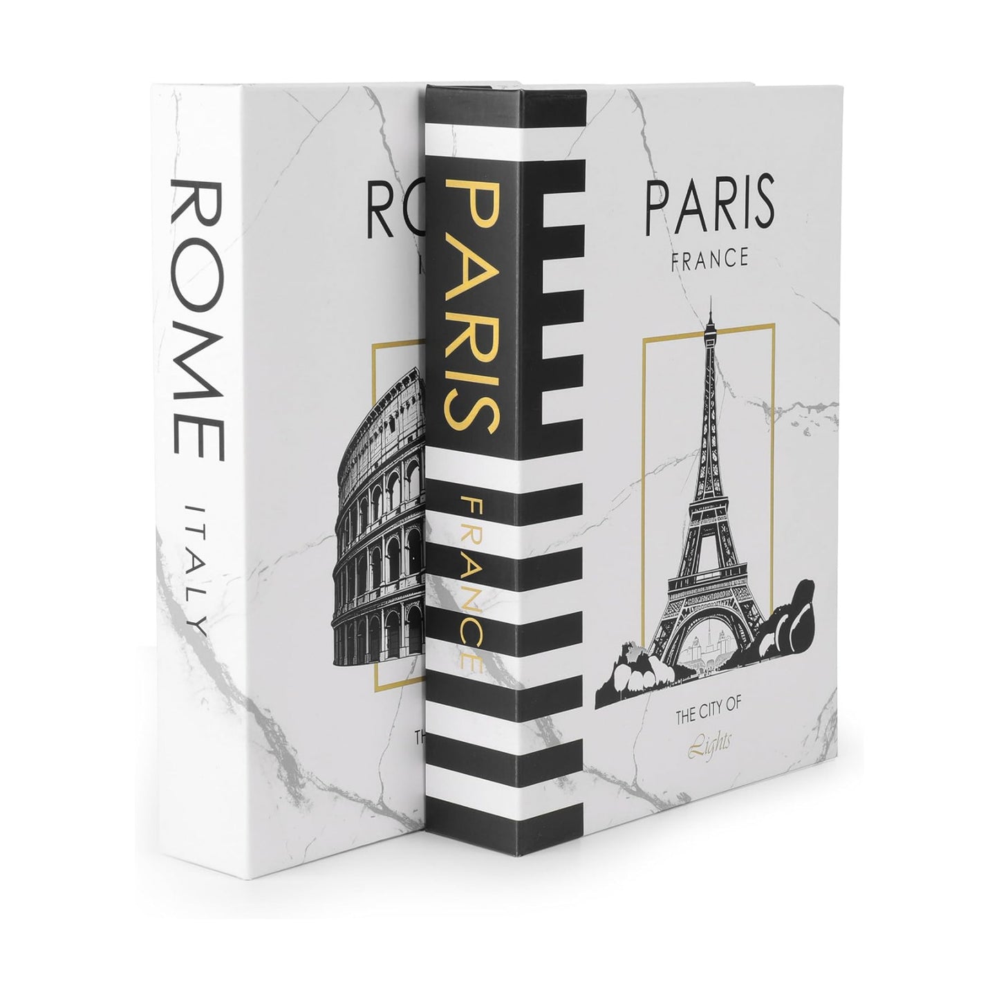 Decorative Book Pairs/Rome Fake Books w/Hidden Storage / White