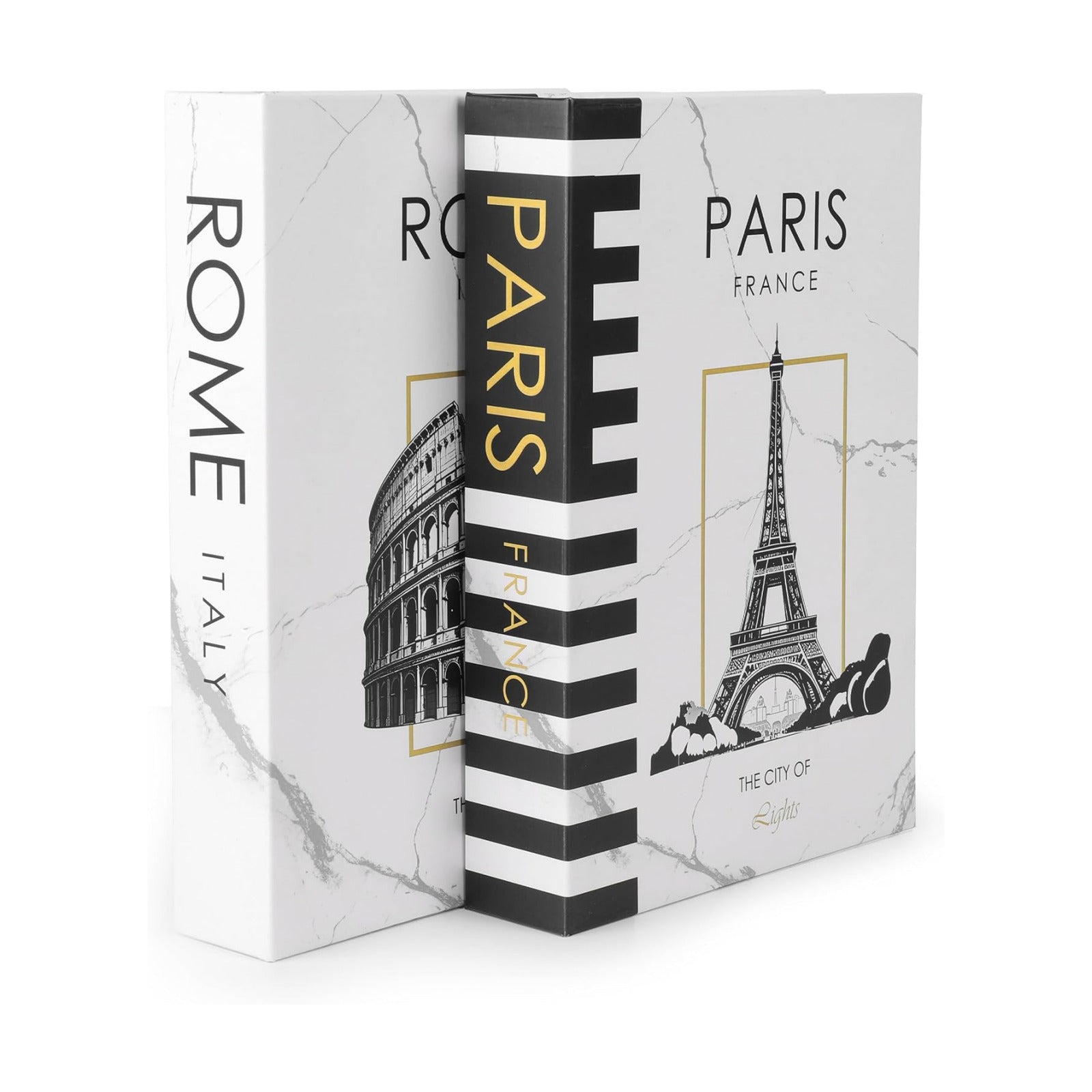Decorative Book Pairs/Rome Fake Books w/Hidden Storage / White