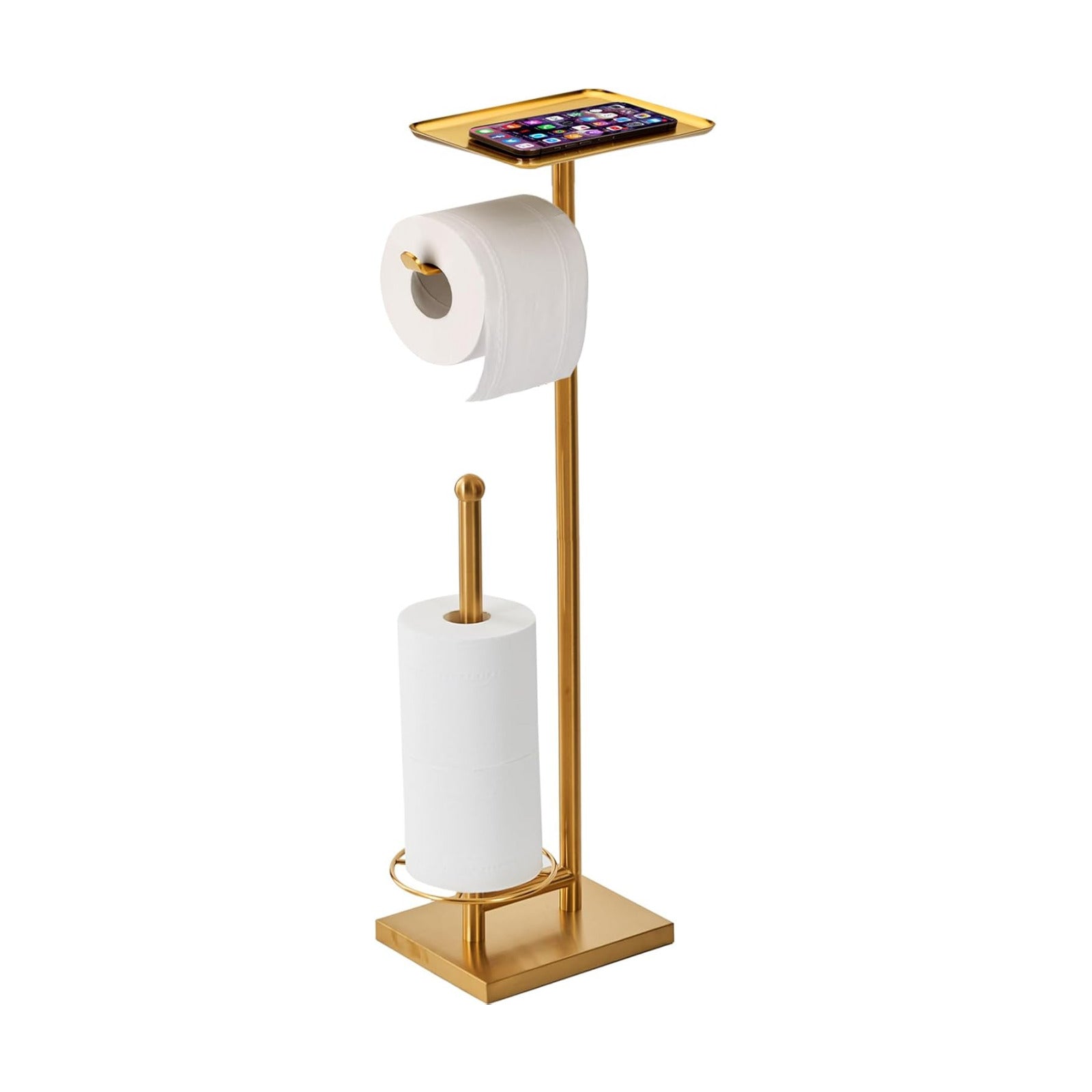 Toilet Paper Holder with Tray At the Top, Heavy-Weighted Base No Wobbly, Freestanding Toilet Paper Rolls Stand, Hold