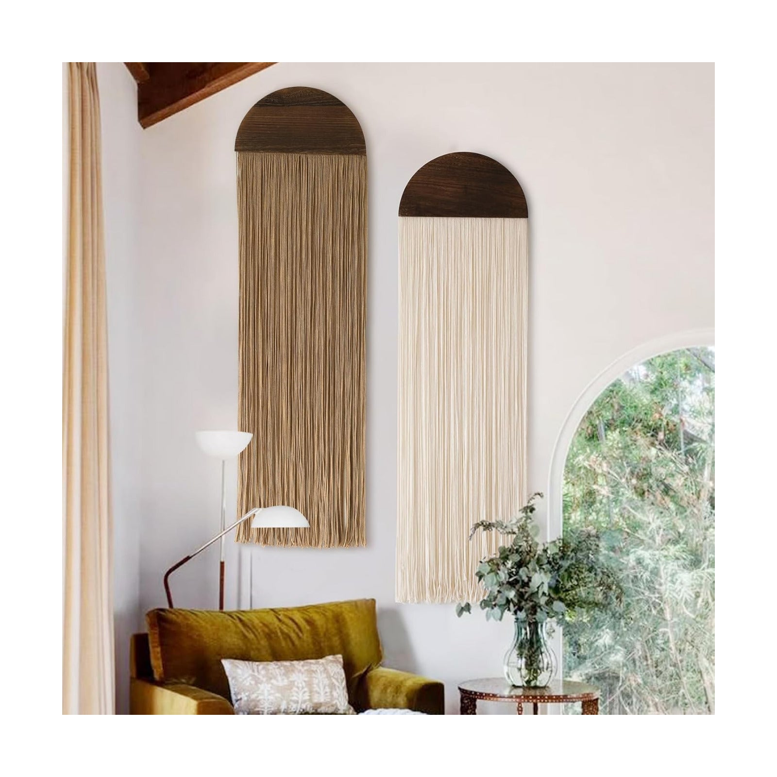 Macrame Wall Hanging Boho Wall Decor Handmade Macrame Art Tapestry / Ivory and Brown / Set of 2