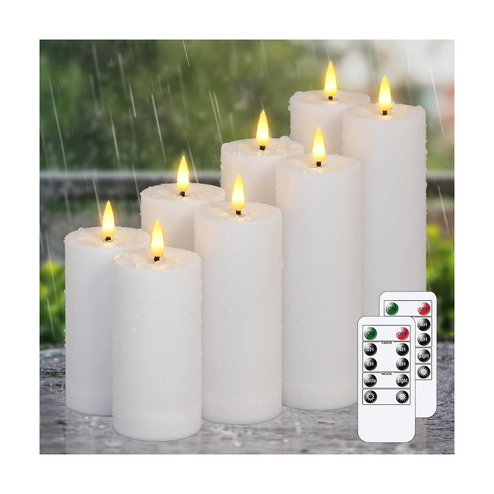 Flameless Waterproof 2.2" x4" 4" 5" 5" 6" 6" 7" 7" Pillar Candles with Remote Control and Timer, LED Battery Operated