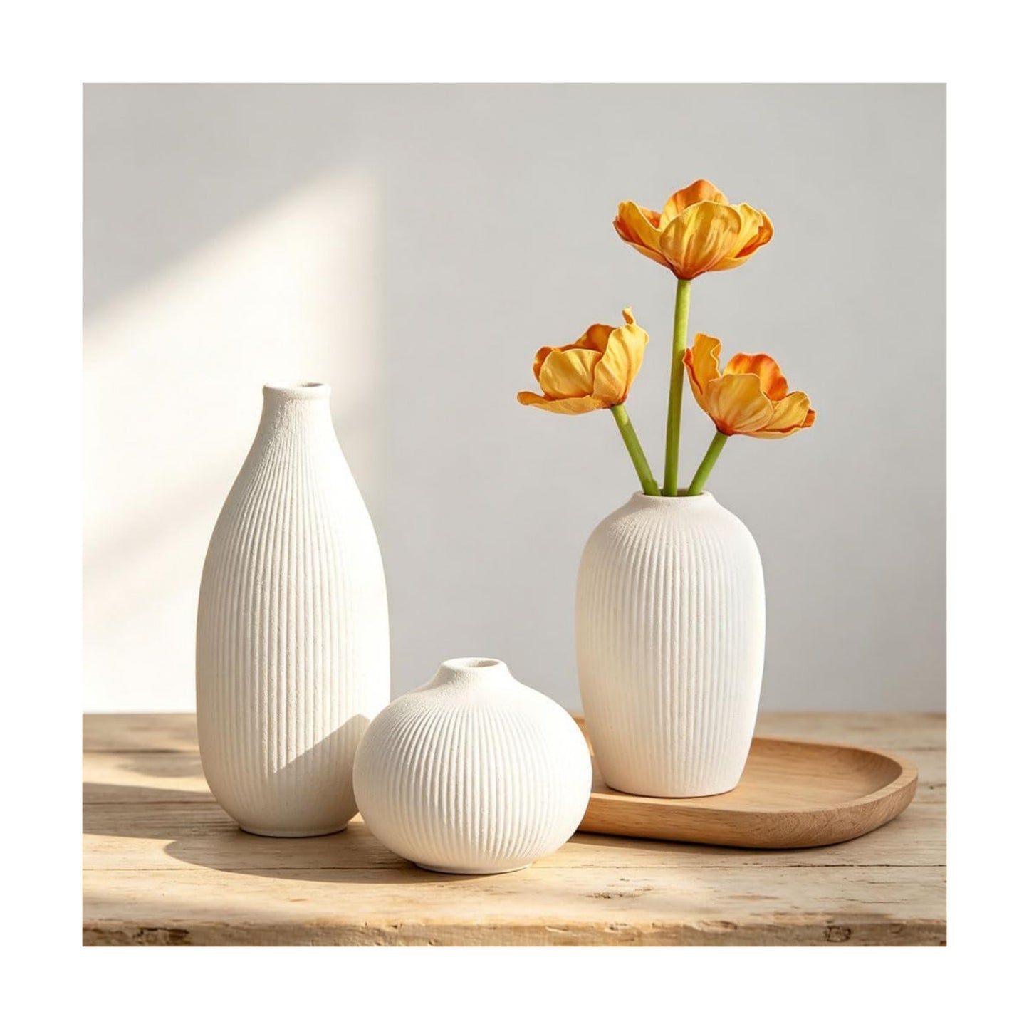 Ceramic Vase / Boho Aesthetic Flower Vases / White / Set of 3