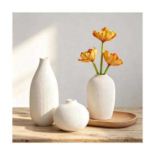 Ceramic Vase / Boho Aesthetic Flower Vases / White / Set of 3