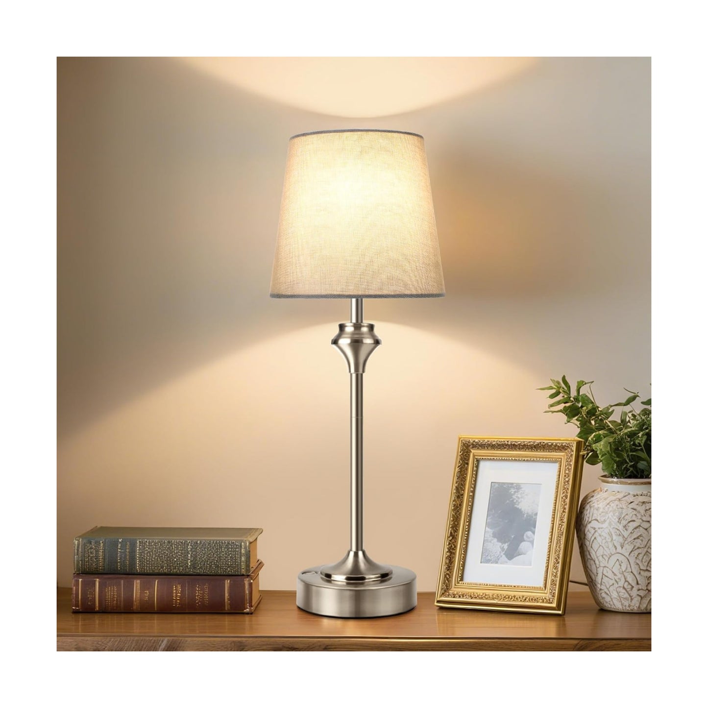 Portables Cordless Table Lamp,Flaxen Fabric Shade Battery Operated Lamp,5200mAh Bedside Table Lamp with Warm White,3