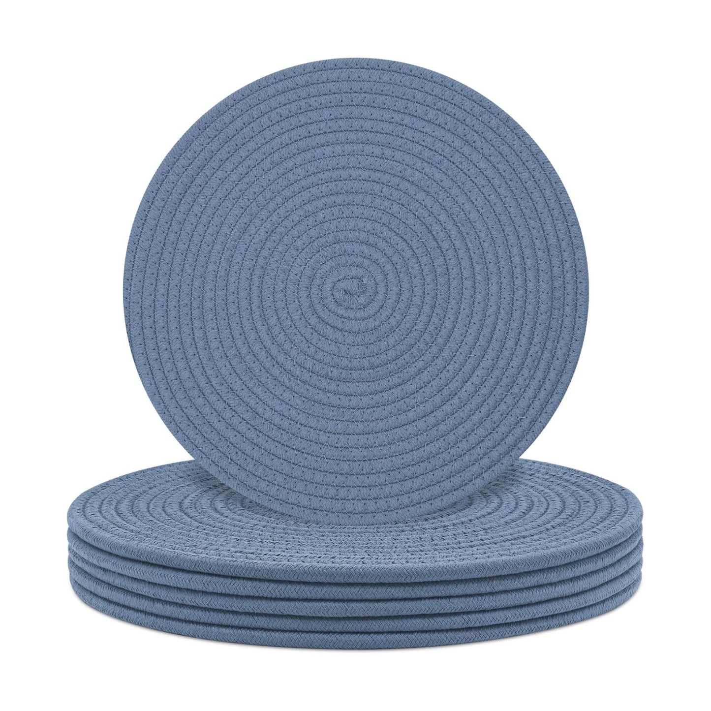Round Placemats Set of 6, Cotton Rope Woven Table Mats, Hot Pads for Kitchen, Non Slip Heat Resistant Place Mats, 13