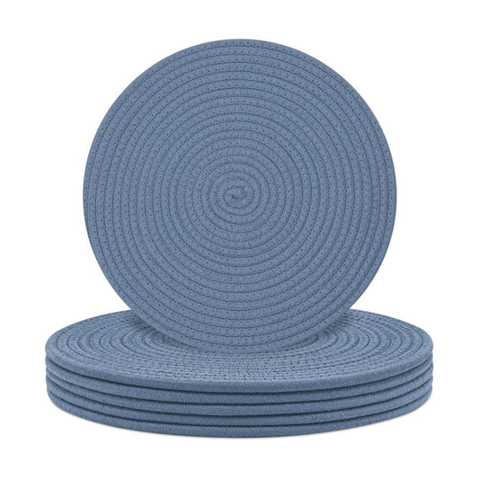 Round Placemats Set of 6, Cotton Rope Woven Table Mats, Hot Pads for Kitchen, Non Slip Heat Resistant Place Mats, 13