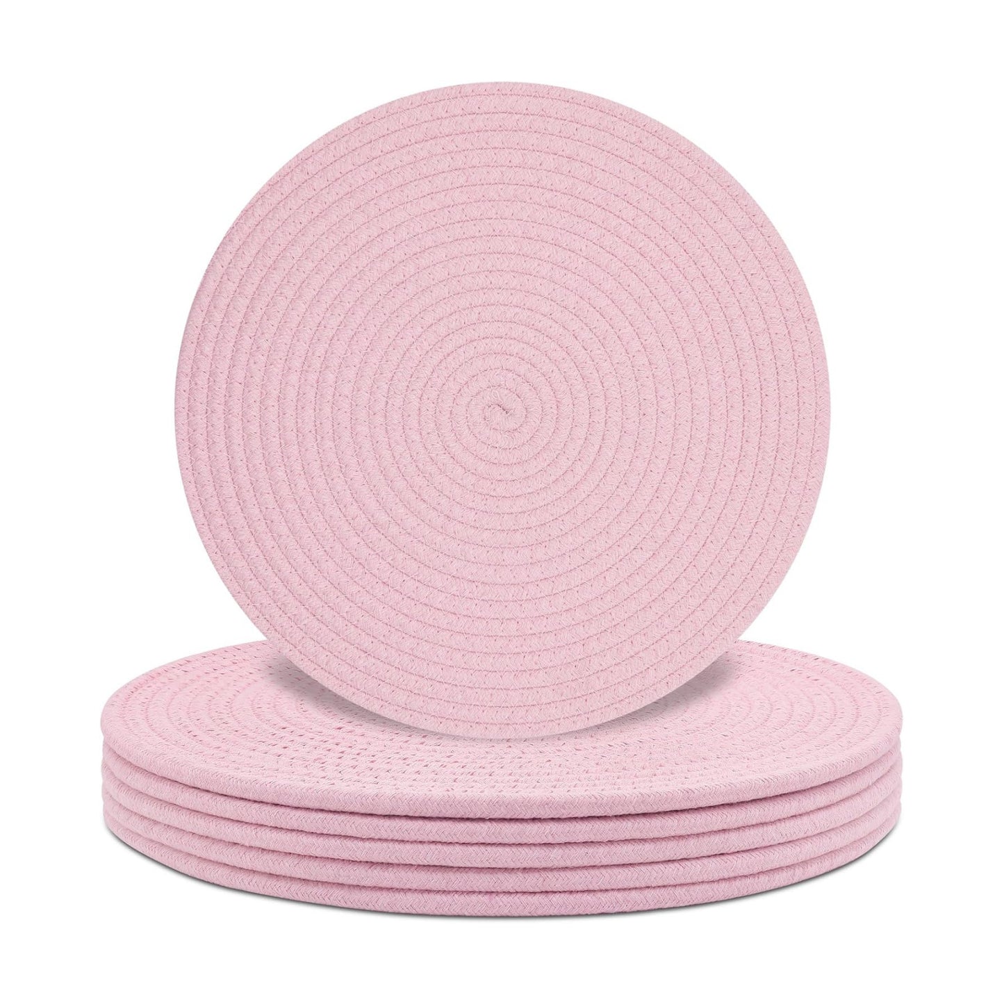 Round Placemats Set of 6, Cotton Rope Woven Table Mats, Hot Pads for Kitchen, Non Slip Heat Resistant Place Mats, 13