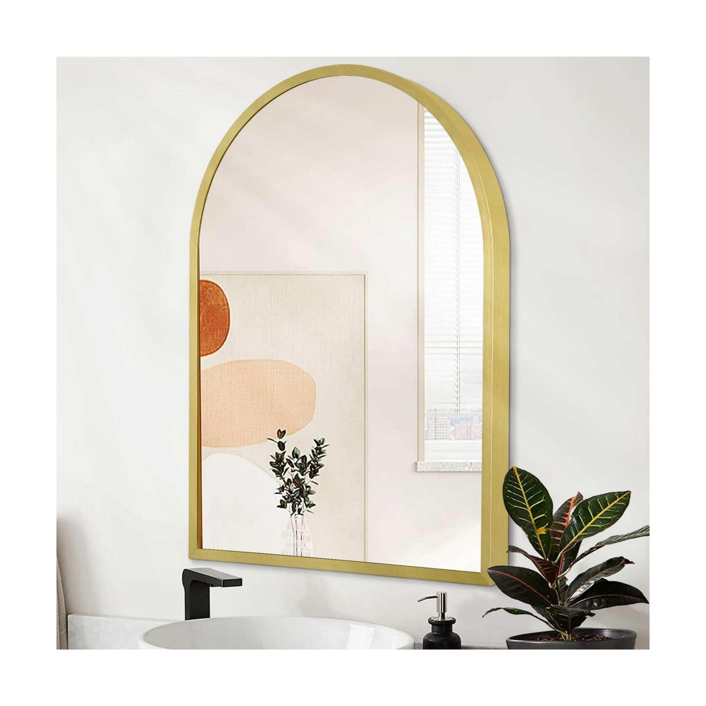 Arch Wall Mirror Aluminum Alloy Frame Mirror for Vanity Living Room / 16"L x 12"W / Light Gold