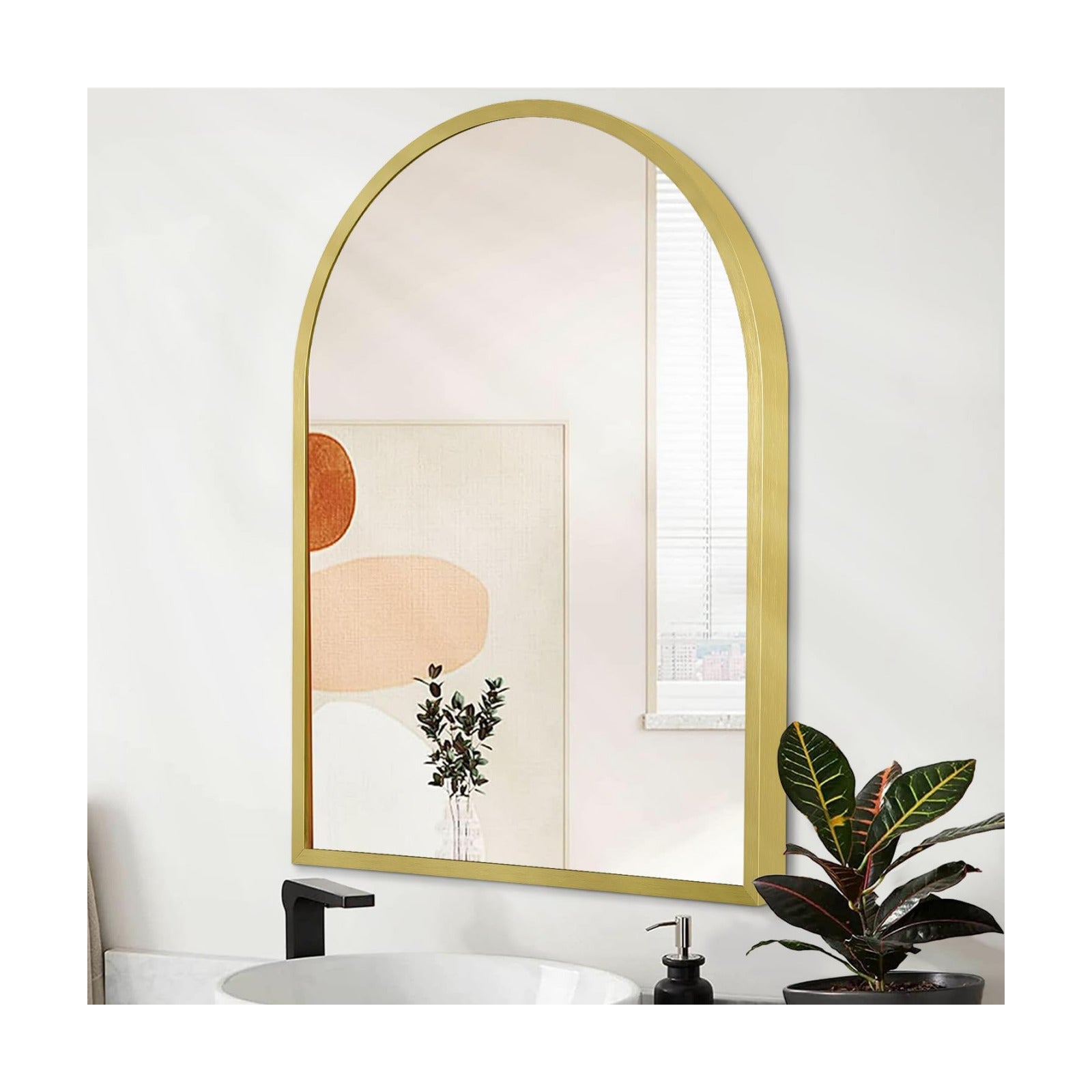 Arch Wall Mirror Aluminum Alloy Frame Mirror for Vanity Living Room / 16"L x 12"W / Light Gold