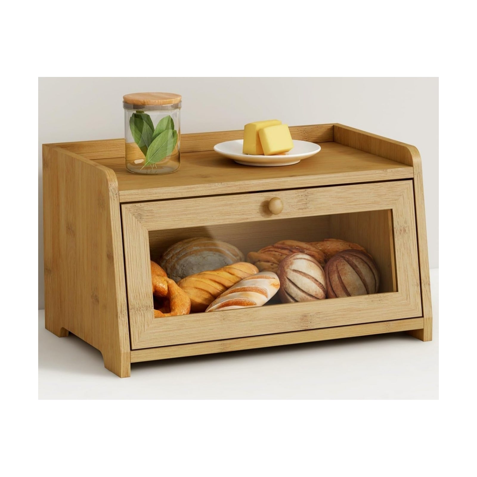 Goozii Wood Bread Box for Kithcen Countertop, Rustic Breadox Storage Container for Homemade Bread, Small Compact Bread