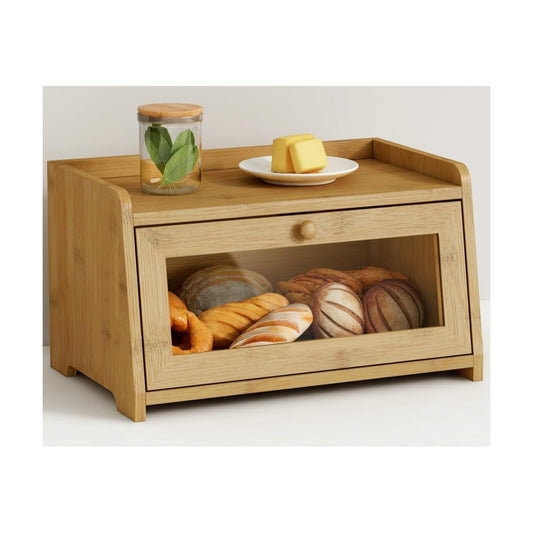 Goozii Wood Bread Box for Kithcen Countertop, Rustic Breadox Storage Container for Homemade Bread, Small Compact Bread