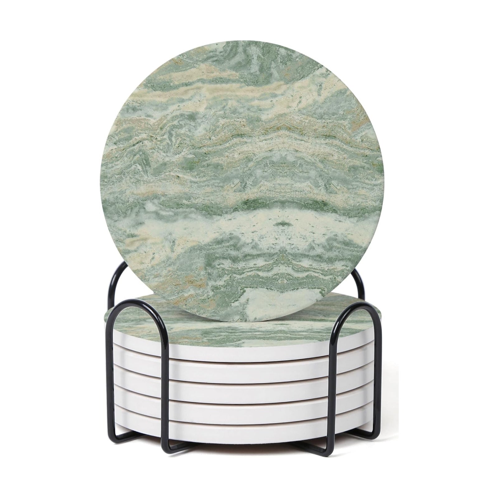 Holder / Absorbent Ceramic Coasters for Drinks / Sage Green / Set of 6