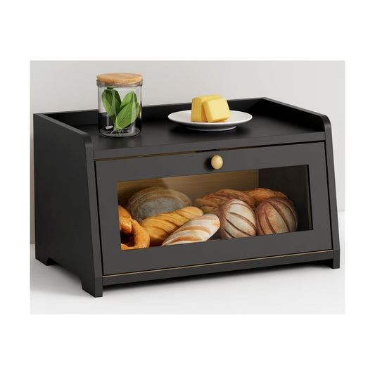 Goozii Black Bread Box for Kitchen Countertop, Small Vintage Counter Top Breadbox, Homemade Bread Storage Container for