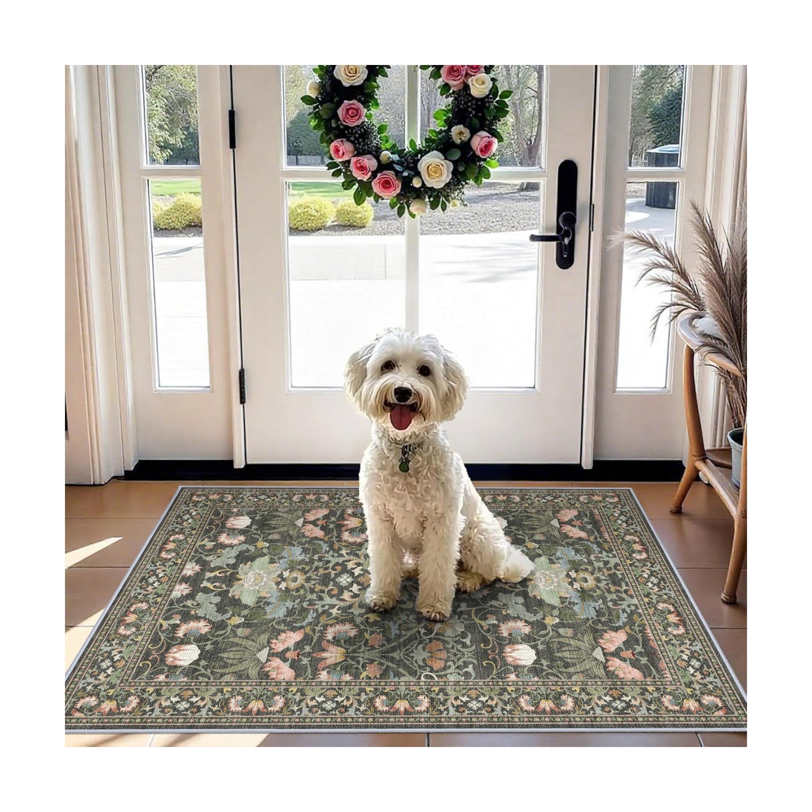 Washable 2x3 Entryway Area Rugs: Vintage Soft Floral Thin Doormat with Non Slip Backing Water Resistant Bathroom