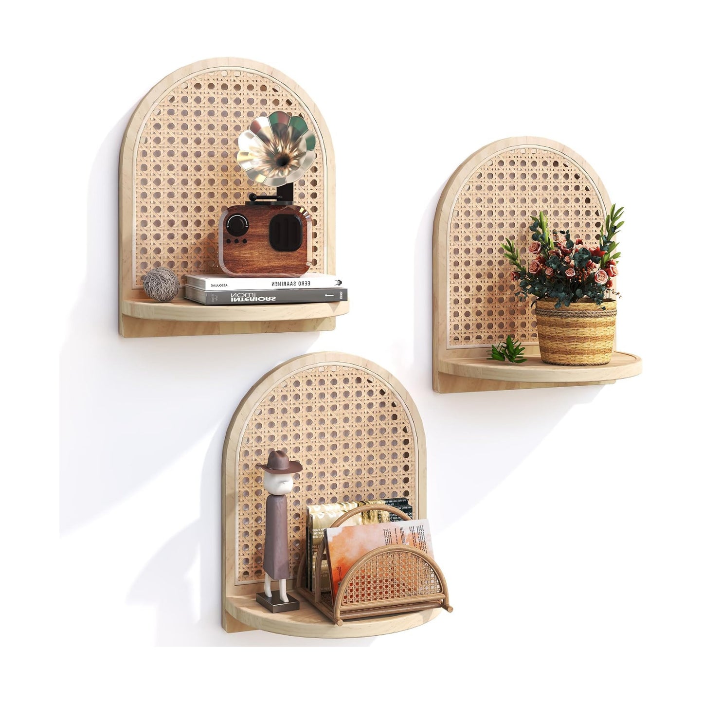 7'' Rattan Shelves / Natural / 9.25*5.41*11.61 Inch / Set of 3