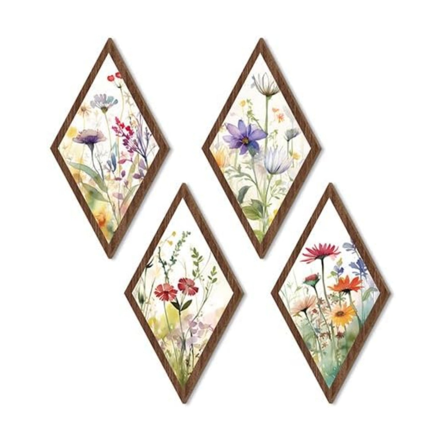 Wooden wildflower Wall Decor / Colors / 12.60 x 6.69 x 0.2 / Set of 4