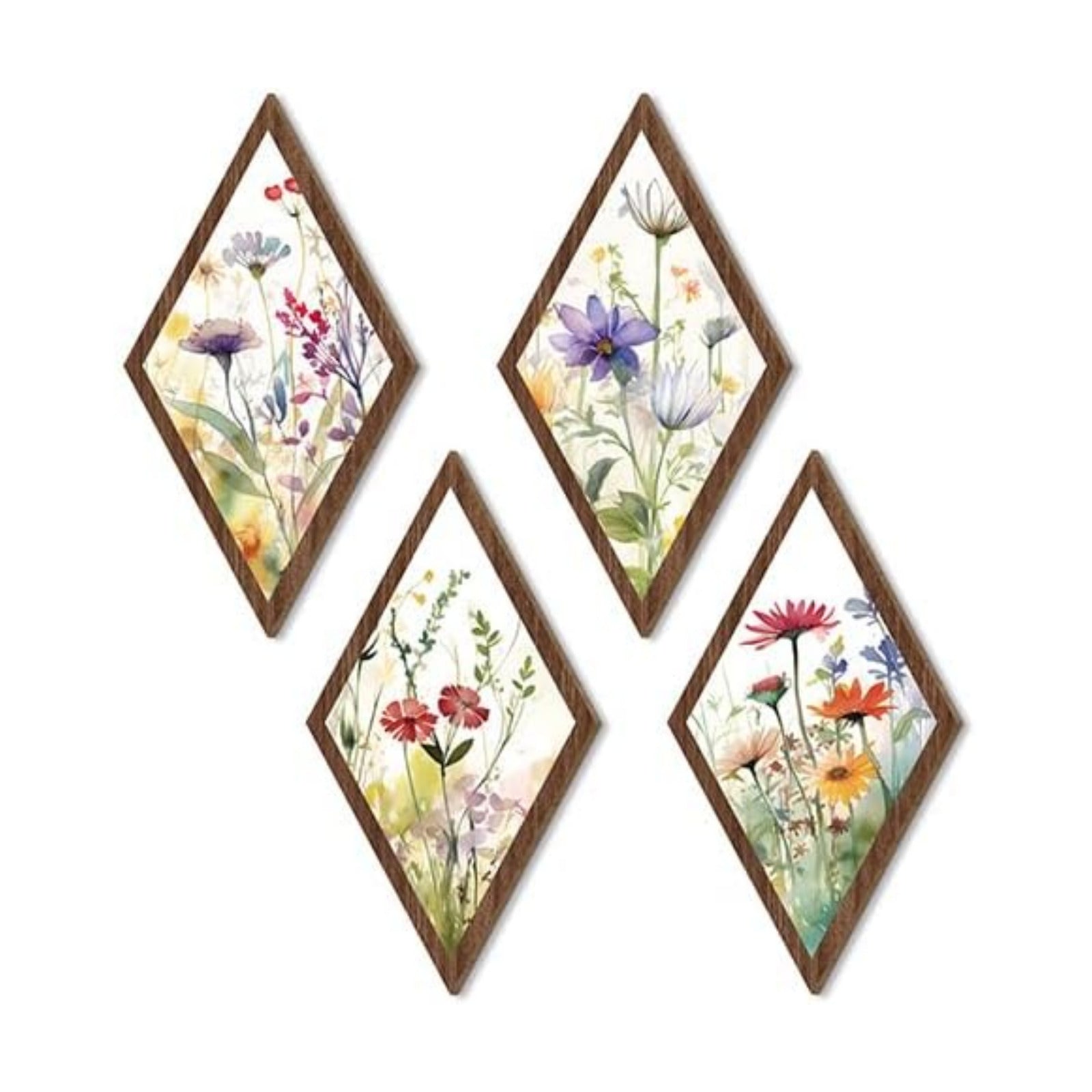 Wooden wildflower Wall Decor / Colors / 12.60 x 6.69 x 0.2 / Set of 4