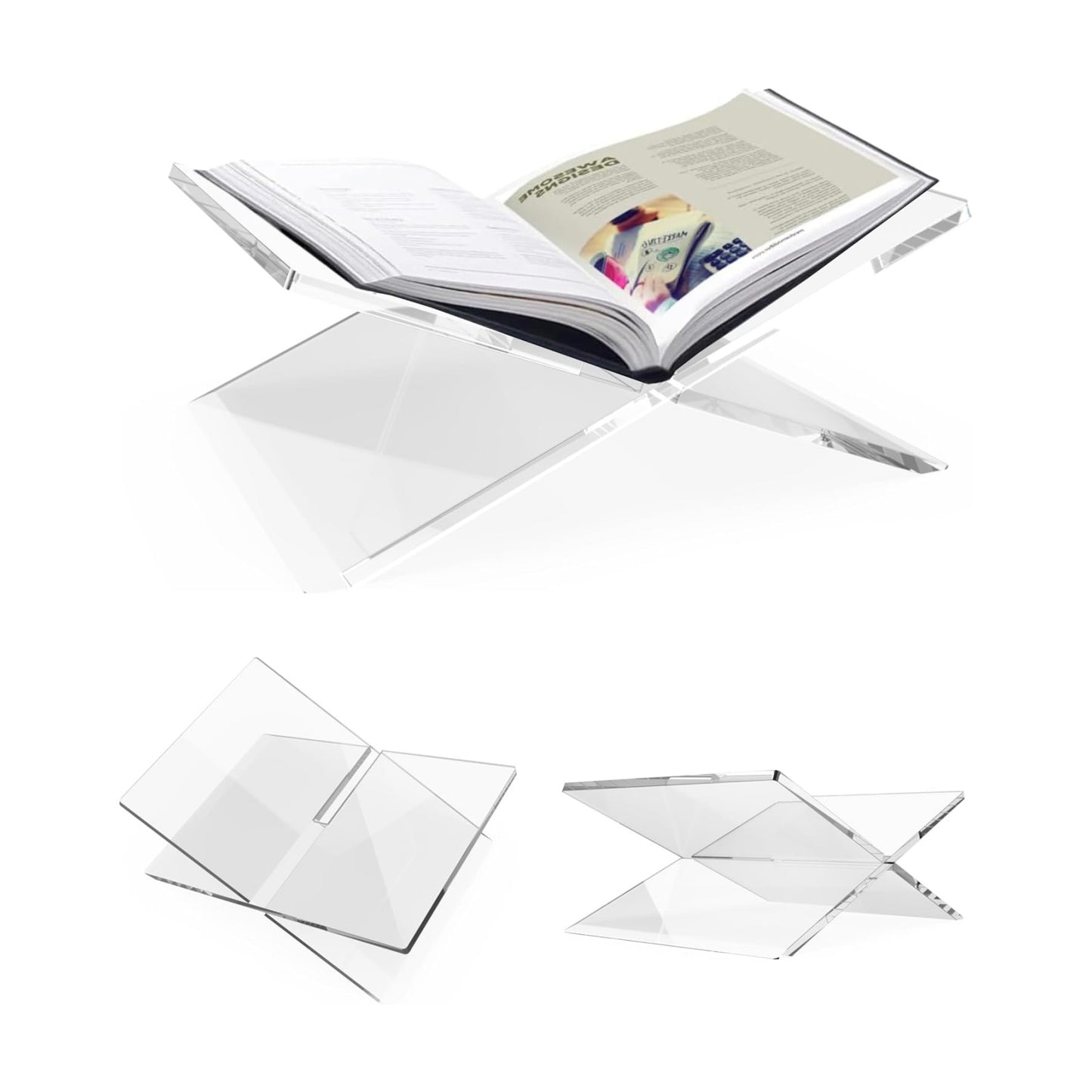 SK Acrylic Book Stand X-Large - 12.5" x 9.5" x 5.5" - Quran Holder - Coffee Table Book Stand - Cookbook Stand for