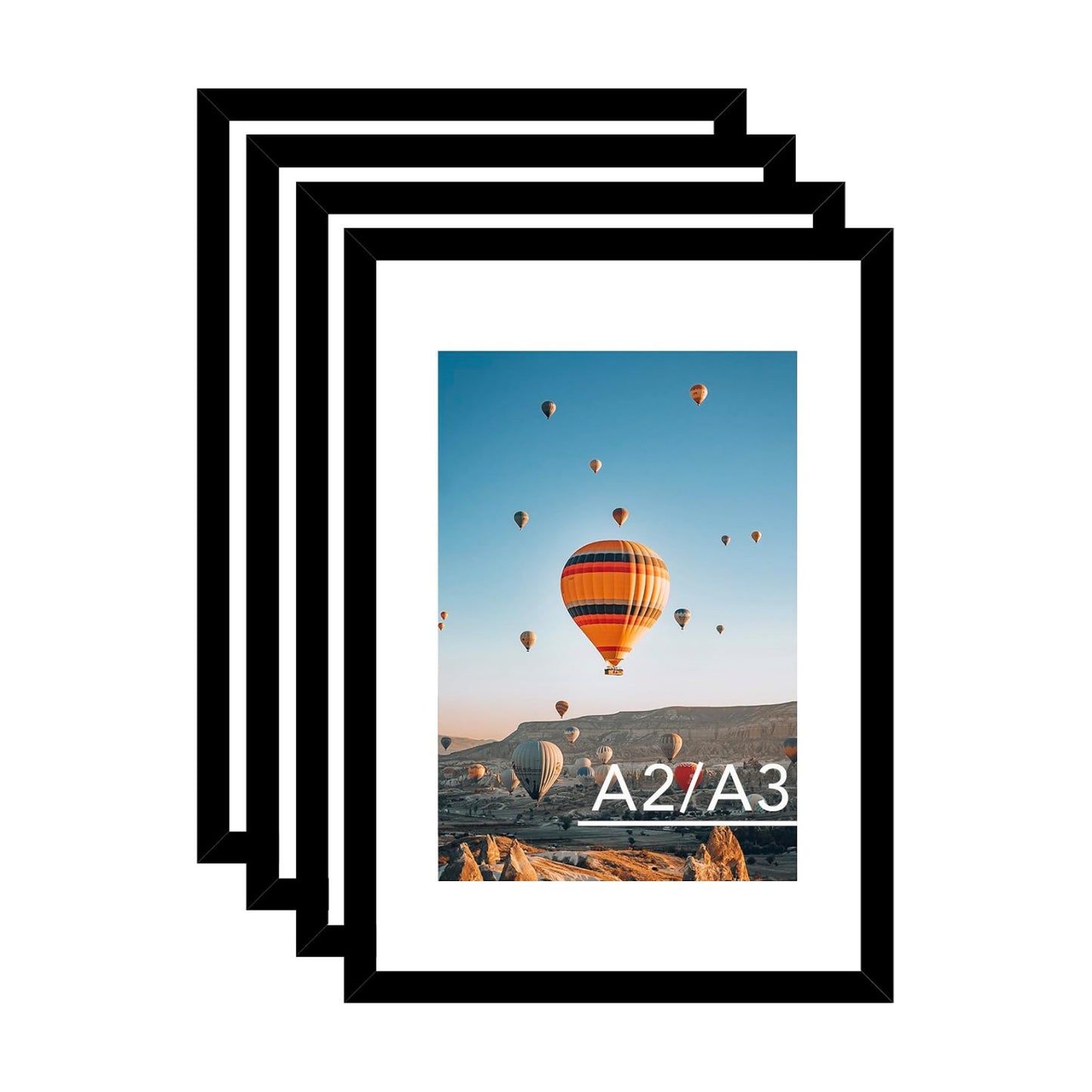 JCJMY 16.5x23.4 A2 Picture Frame Set of 4 Black with 11.7x16.5 A3 Mat, Display Photo 11.7x16.5 with Mat or 16.5 x 23.4