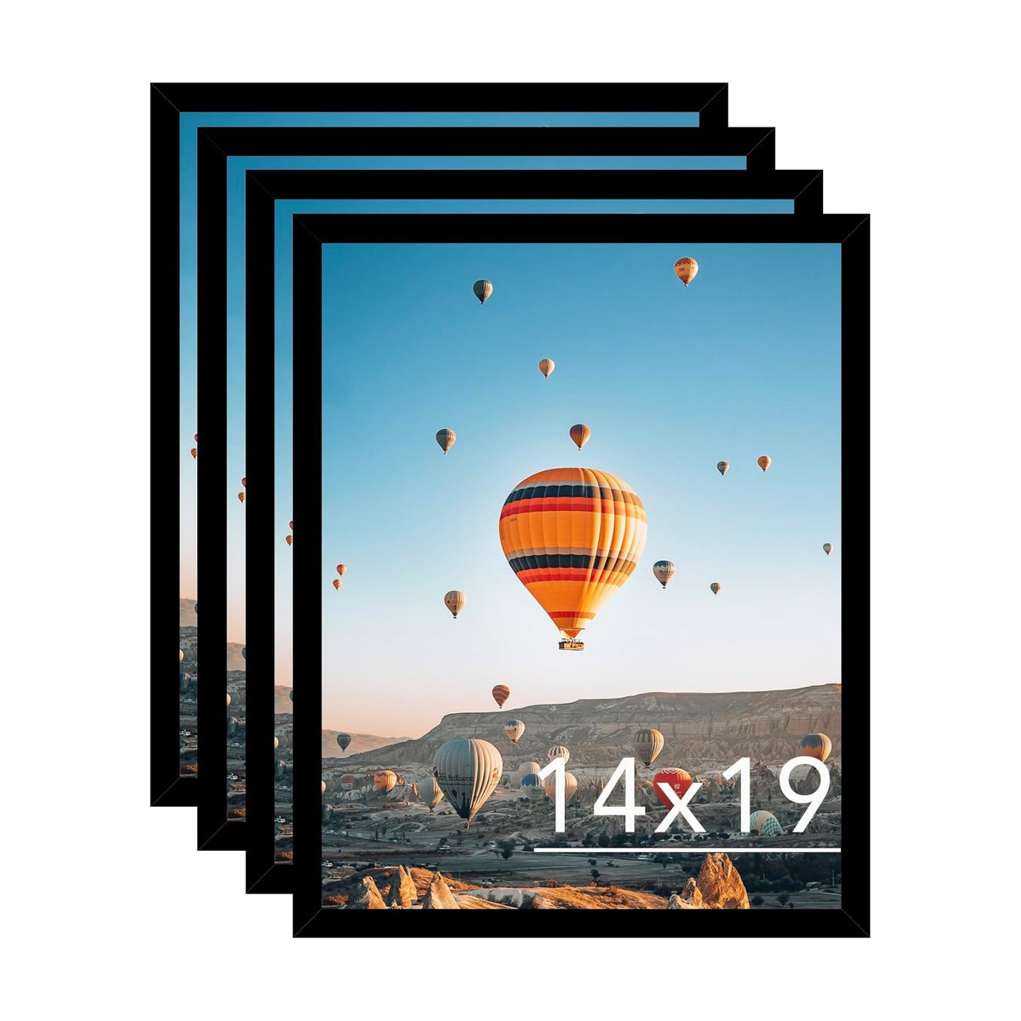 JCJMY 14x19 Black Picture Frame Set of 4, Horizontal and Vertical Formats for Wall Hanging, 14 x 19 Wall Gallery Poster