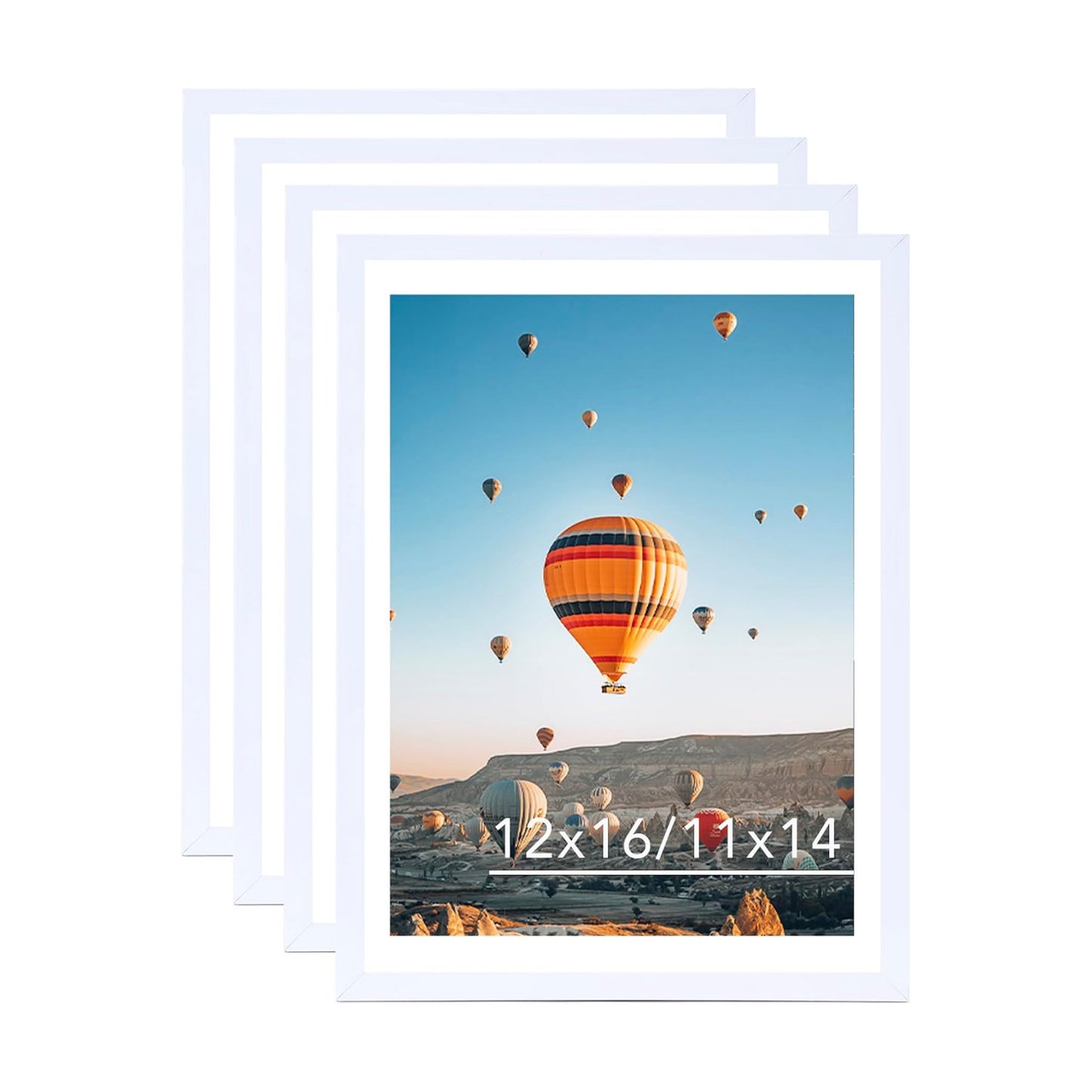 JCJMY 12x16 Picture Frame Set of 4 White with 11x14 Mat, Display Photo 11x14 with Mat or 12 x 16 Without Mat, Wall