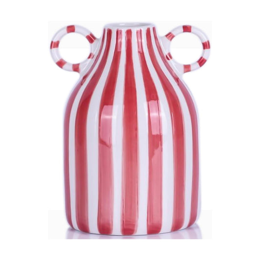 Ceramic Vase / Nordic Boho Small Vases Side Table Flower Centerpiece / Red and White