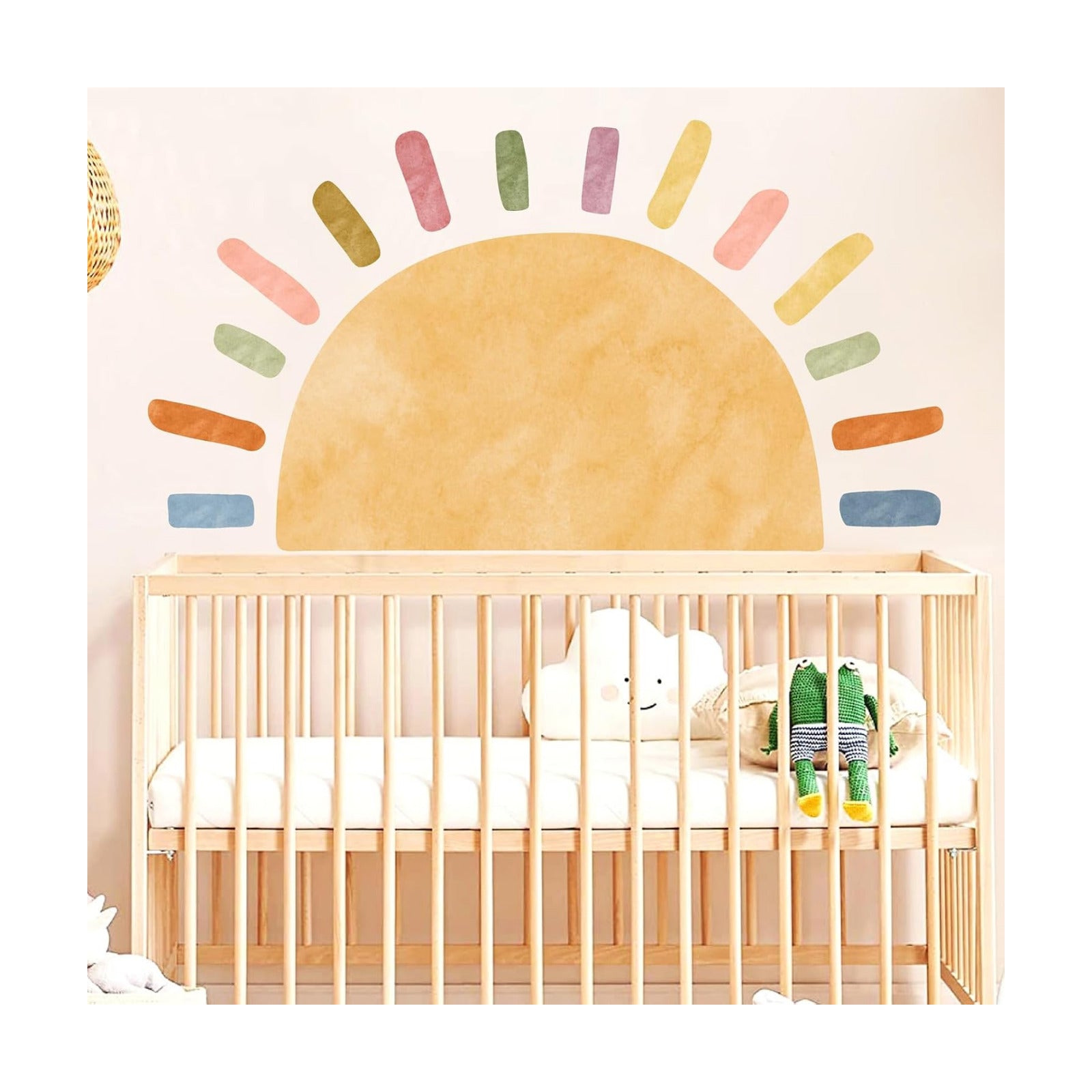Watercolor Large Sun Wall Decal Boho Sun Sunshine Wall Sticker Peel and Stick Colorful / Big Sun