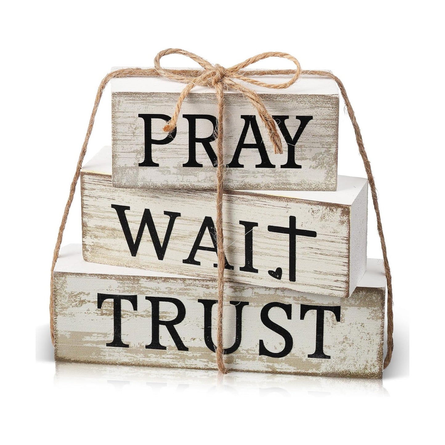 Farmhouse Wooden Table Decor Christian Tiered Tray Decorations Rustic / Pray / White / Set of 4