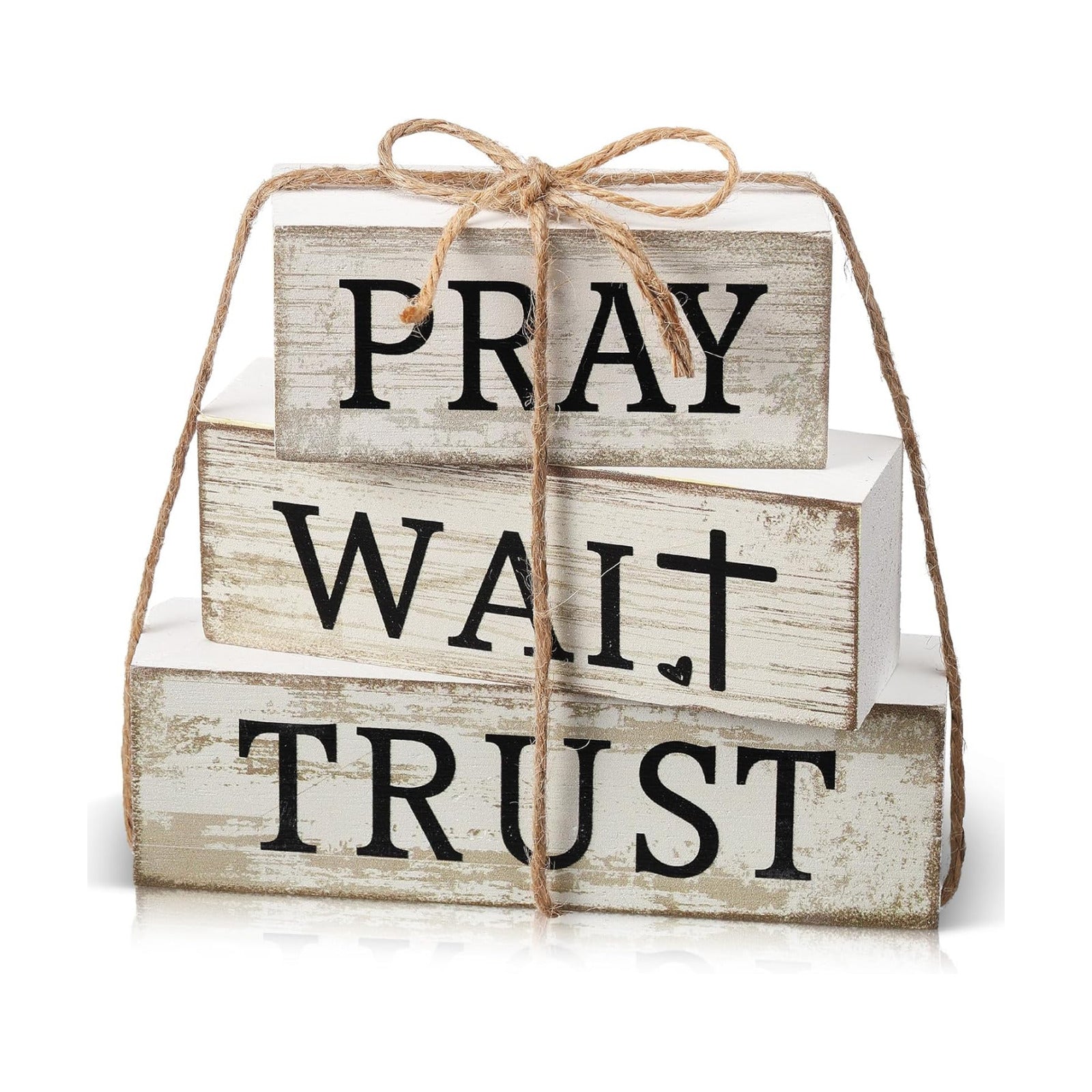 Farmhouse Wooden Table Decor Christian Tiered Tray Decorations Rustic / Pray / White / Set of 4