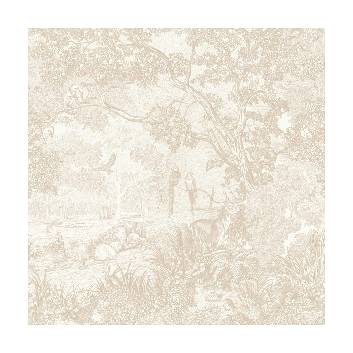 Vintage Wallpaper Peel and Stick Neutral Wallpaper ft Forest Animals Contact / 17.3 x 197 / Beige