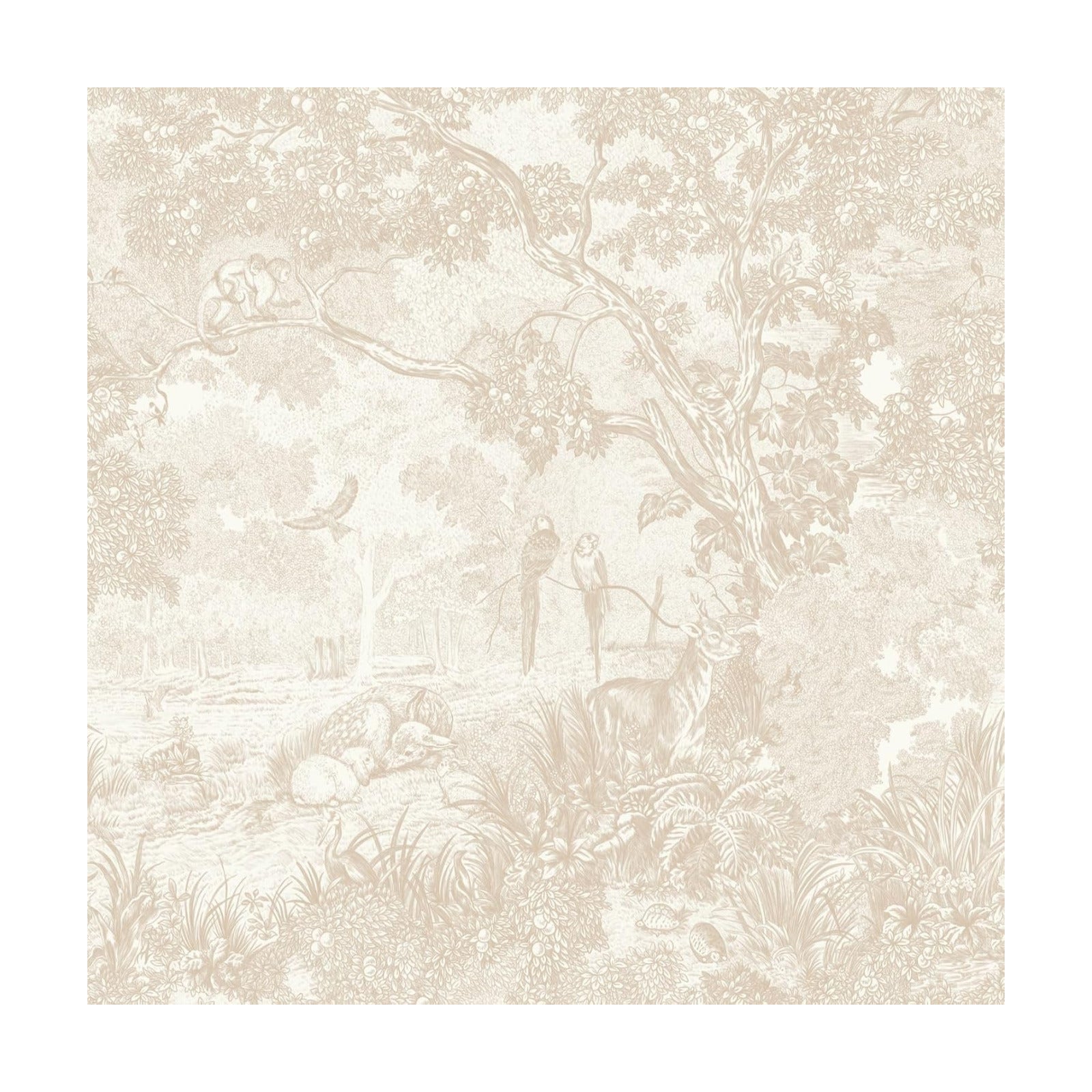 Vintage Wallpaper Peel and Stick Neutral Wallpaper ft Forest Animals Contact / 17.3 x 197 / Beige