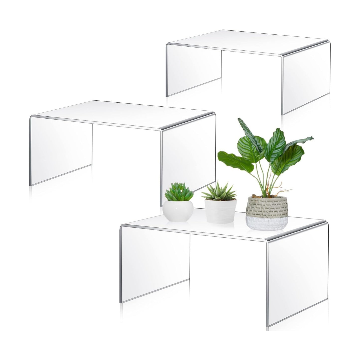 RattanView 3 Pcs Extra Large 13,12,11 Inch Acrylic Display Risers Clear Acrylic Shelf Riser Display Stands 5 mm Thick