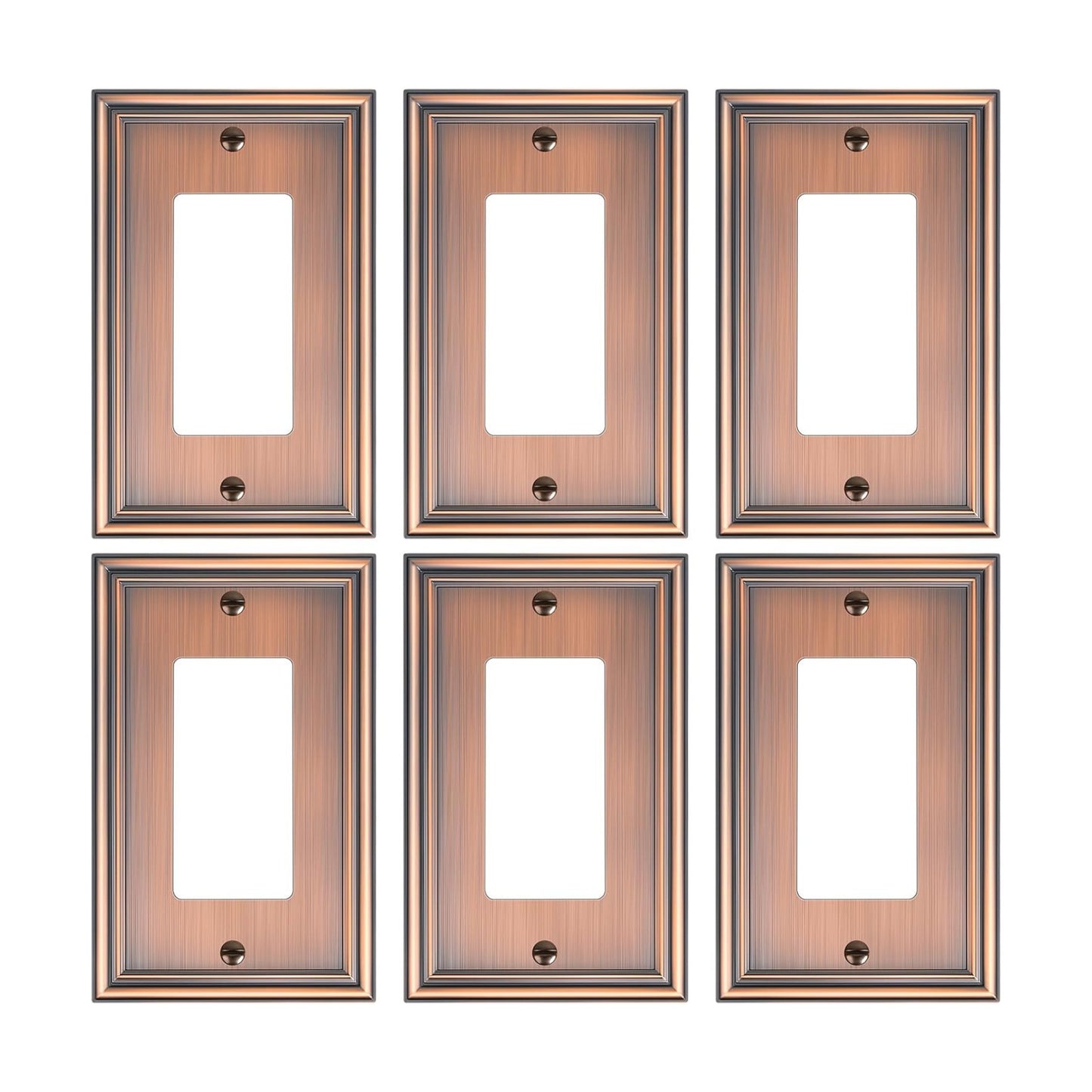 6-Pack Zinc Alloy Decorator Outlet Cover Plate, Solid Receptacle Cover | Decorative Switch Plates and Outlet Covers