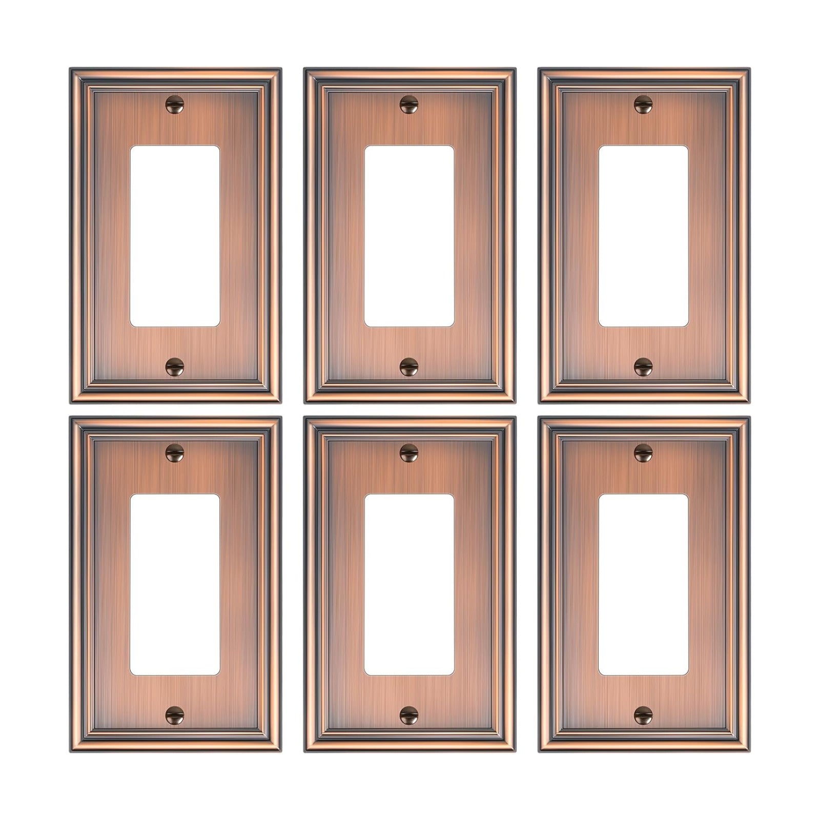 6-Pack Zinc Alloy Decorator Outlet Cover Plate, Solid Receptacle Cover | Decorative Switch Plates and Outlet Covers
