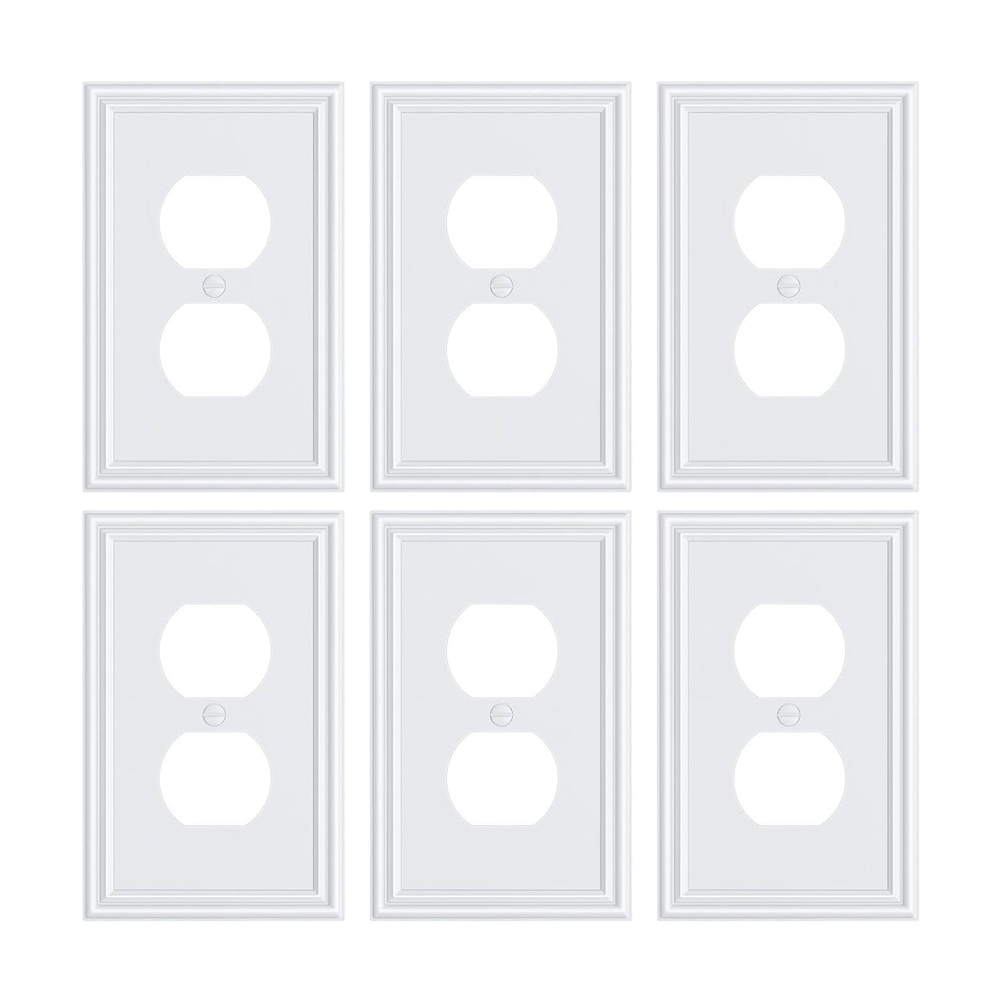 6-Pack Zinc Alloy Single Duplex Outlet Cover Plate, Solid Receptacle Cover | Decorative Switch Plates and Outlet