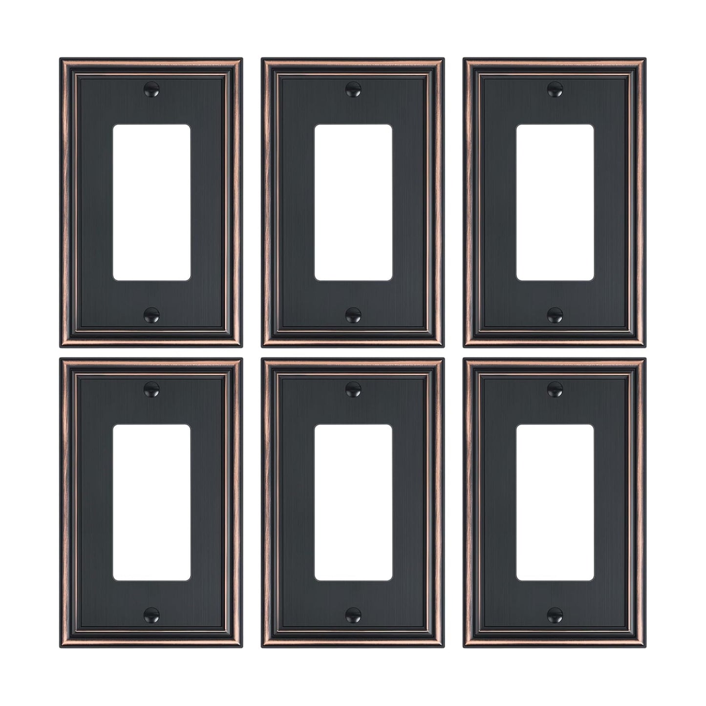 6-Pack Zinc Alloy Decorator Outlet Cover Plate, Solid Receptacle Cover | Decorative Switch Plates and Outlet Covers
