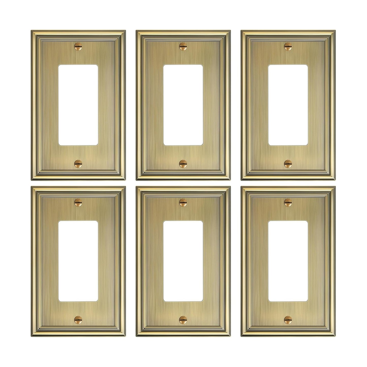 6-Pack Zinc Alloy Decorator Outlet Cover Plate, Solid Receptacle Cover | Decorative Switch Plates and Outlet Covers