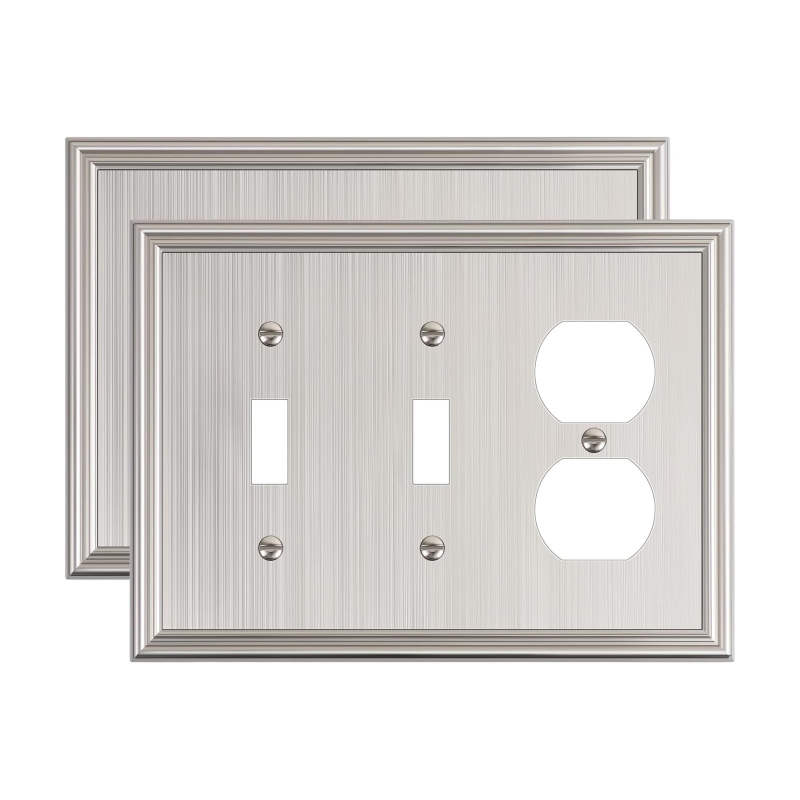 2-Pack Zinc Alloy Combo Double Toggle/Single Duplex Outlet Covers | Decorative Switch Plate Covers, Wall Plate for