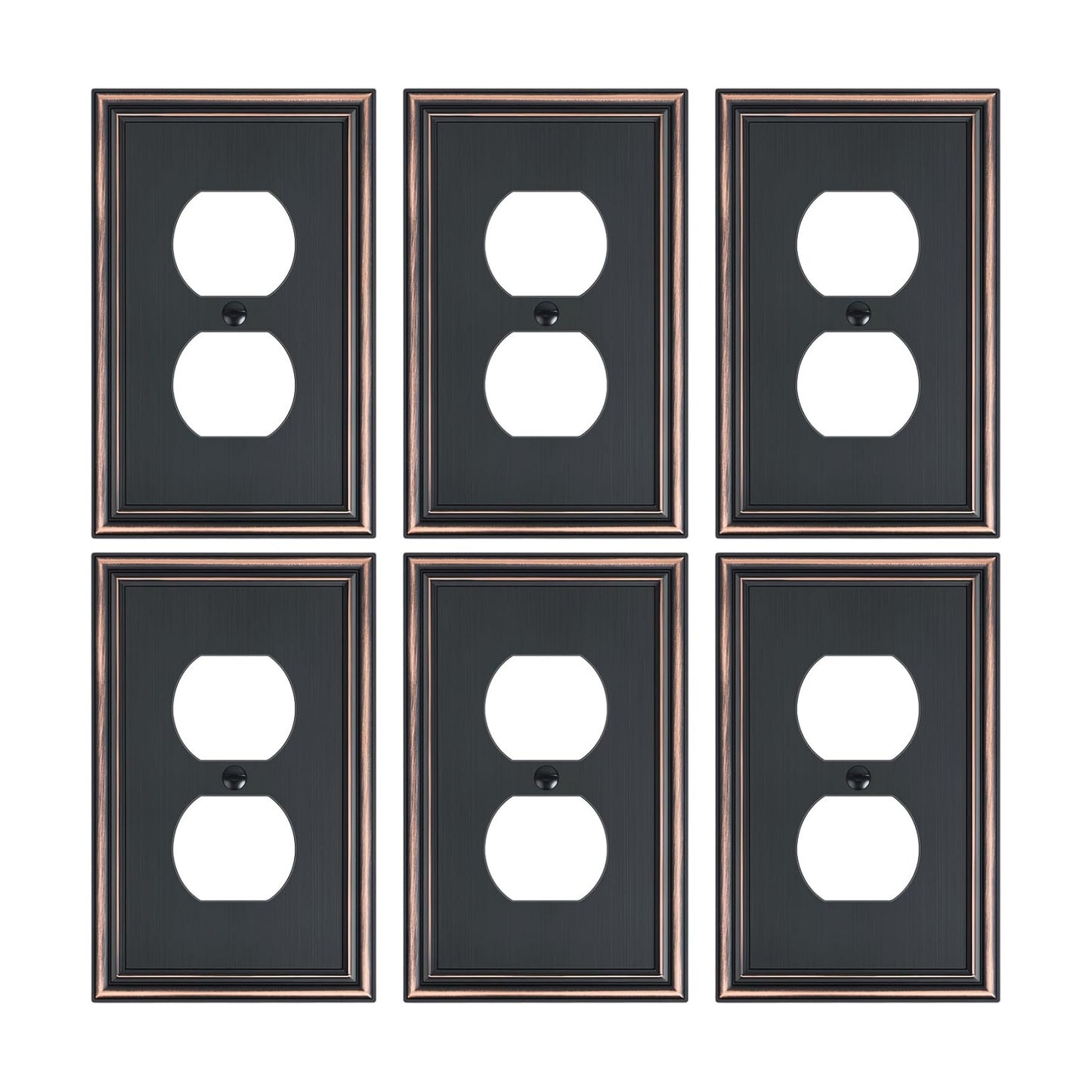 6-Pack Zinc Alloy Single Duplex Outlet Cover Plate, Solid Receptacle Cover | Decorative Switch Plates and Outlet