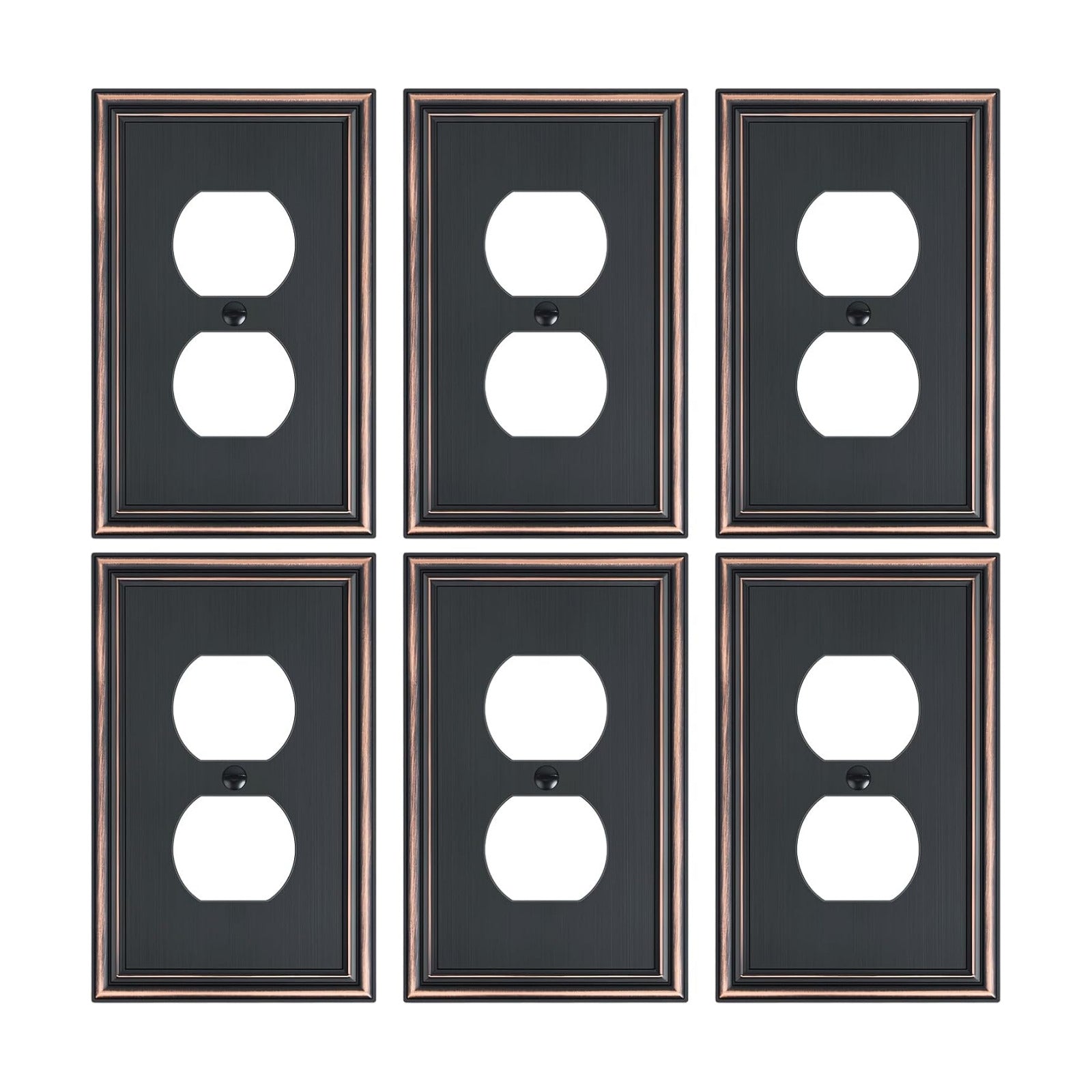 6-Pack Zinc Alloy Single Duplex Outlet Cover Plate, Solid Receptacle Cover | Decorative Switch Plates and Outlet